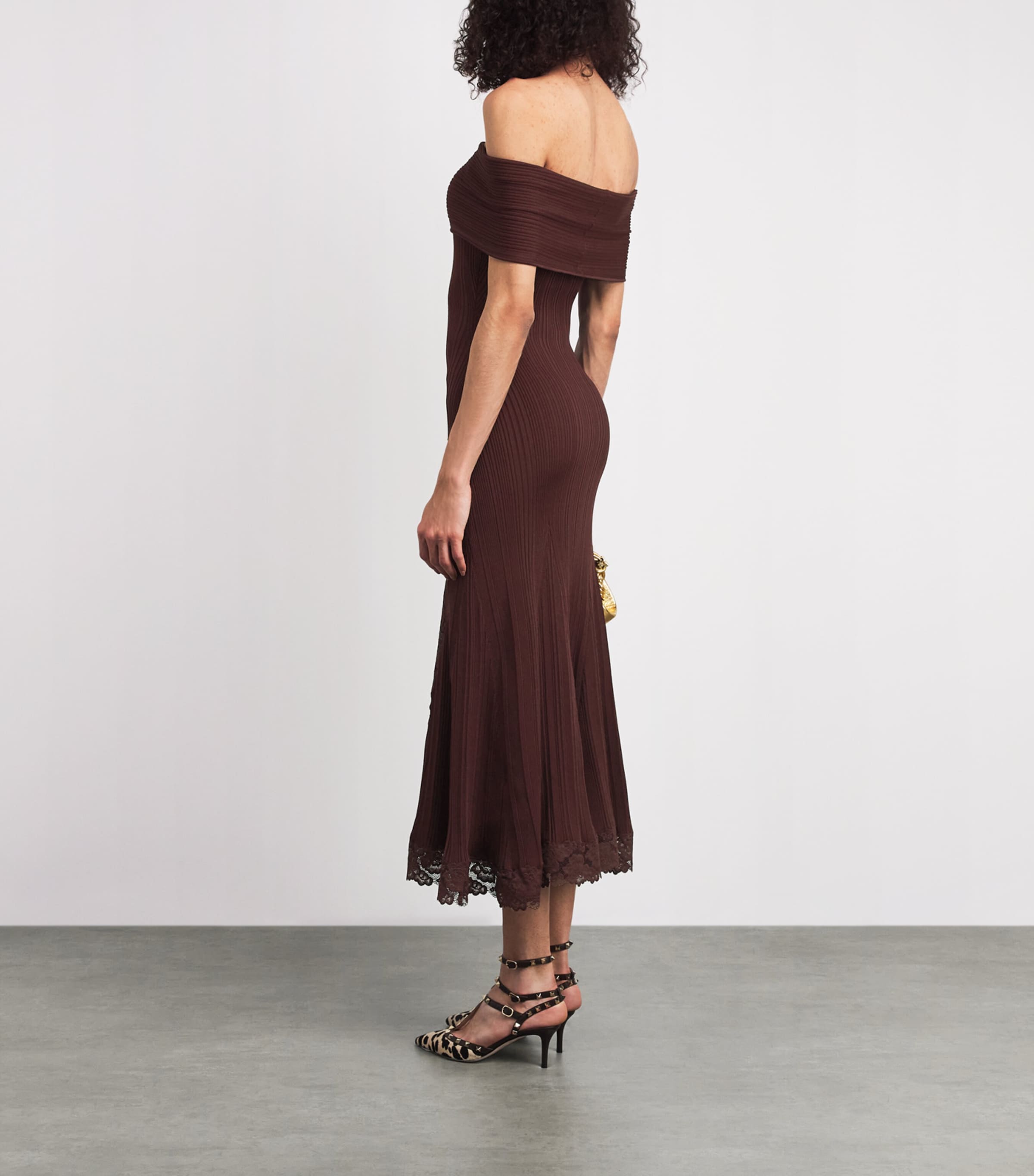 Self-Portrait Womens Knitted Lace-Insert Midi Dress Burgundy Image 4