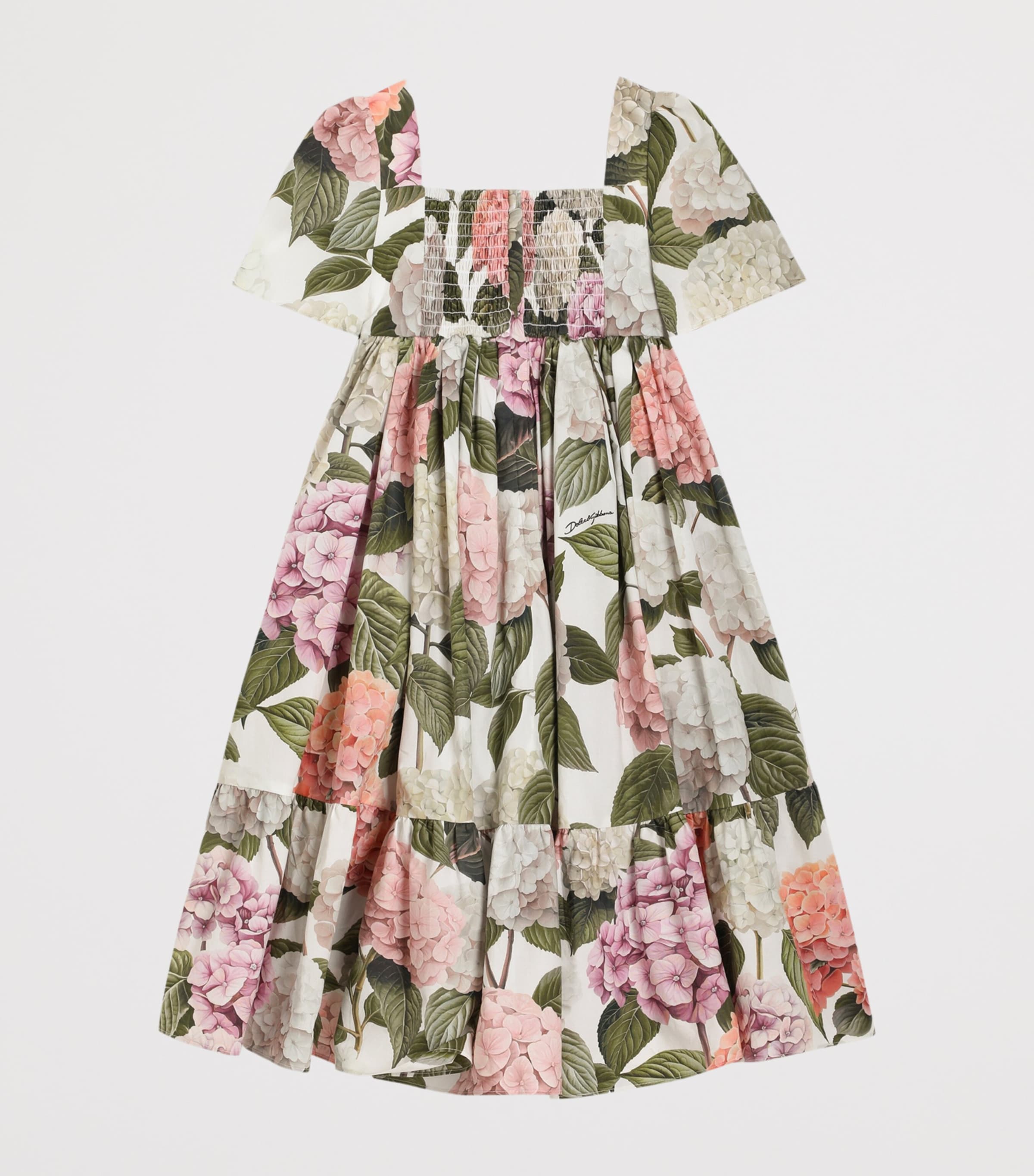 Dolce&Gabbana Kids Short-Sleeve Floral Dress (8-12+ Years) Ortensie Fdo B Image 2