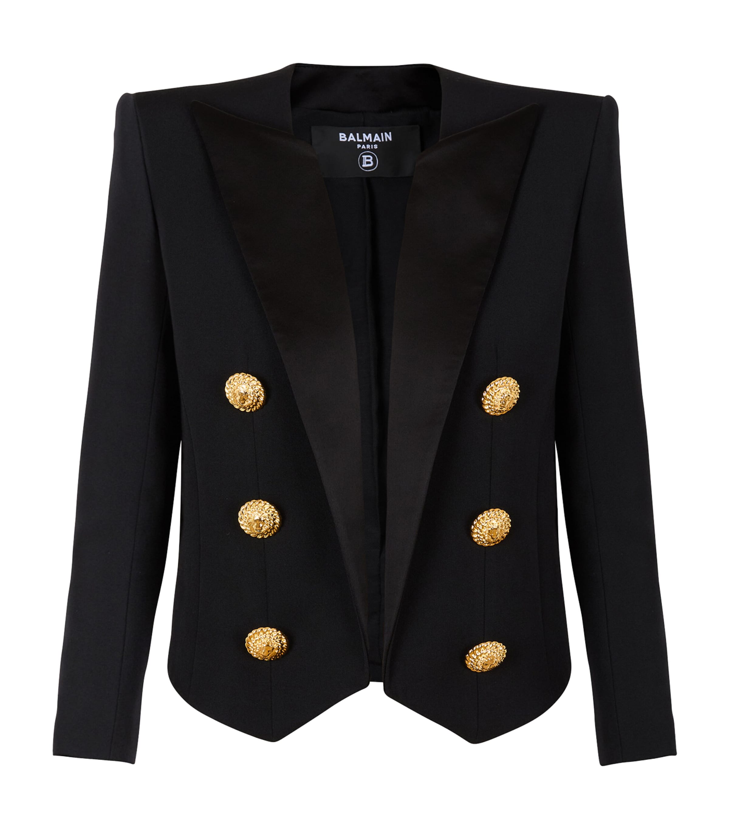 Shop Balmain Wool Grain De Poudre Cropped Jacket In Black