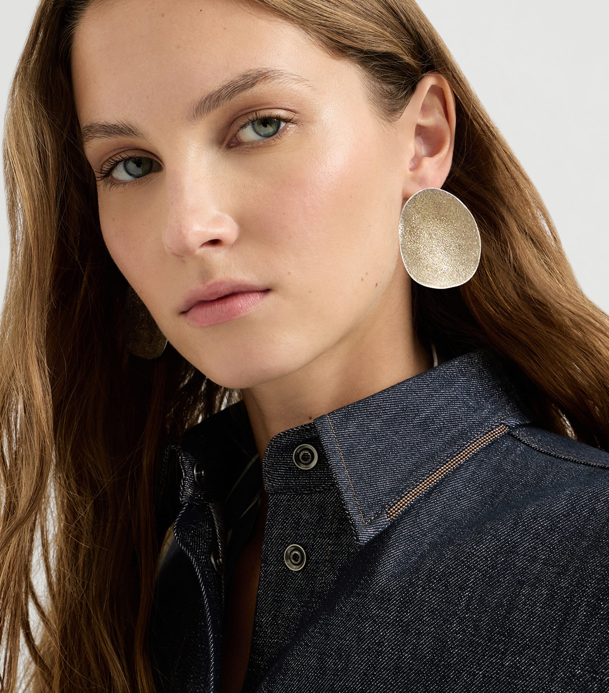 Brunello Cucinelli Womens Monili-Trim Denim Shirt Blu/silver Image 6