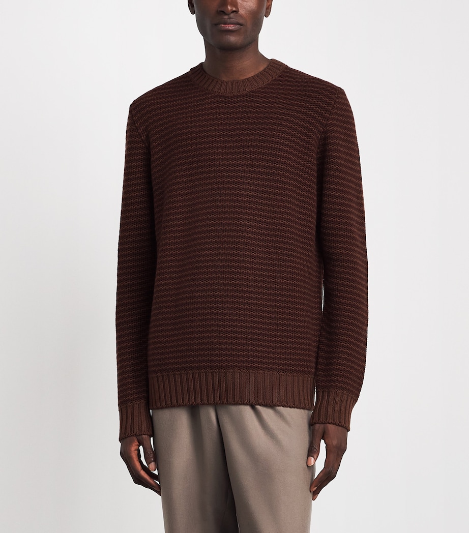 Corneliani Mens Virgin Wool-Cashmere Stripe Sweater Natural / Beige Image 4