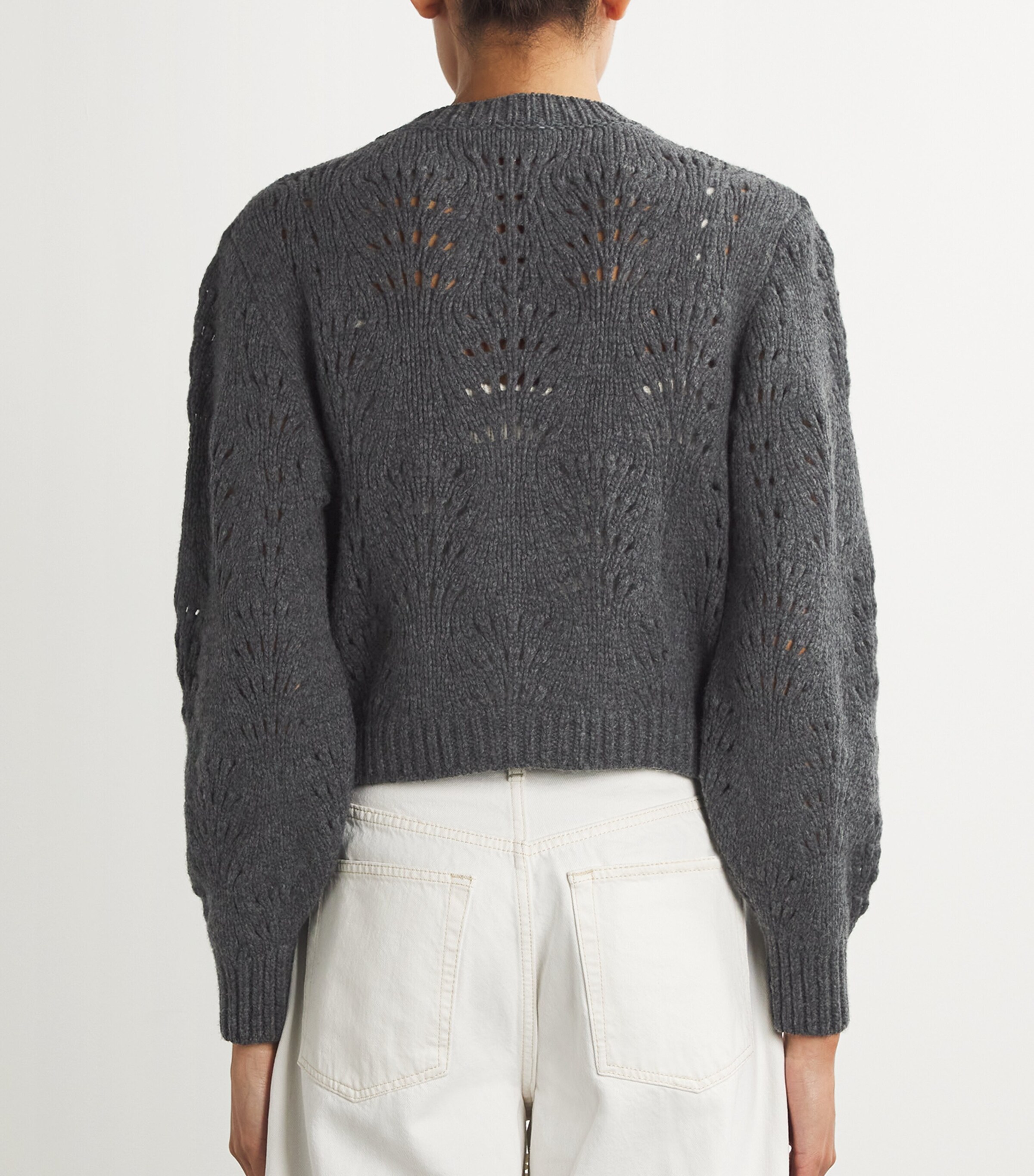 FRAME Womens Wool Textured Stitch Cardigan Dark Gris Heather Image 4