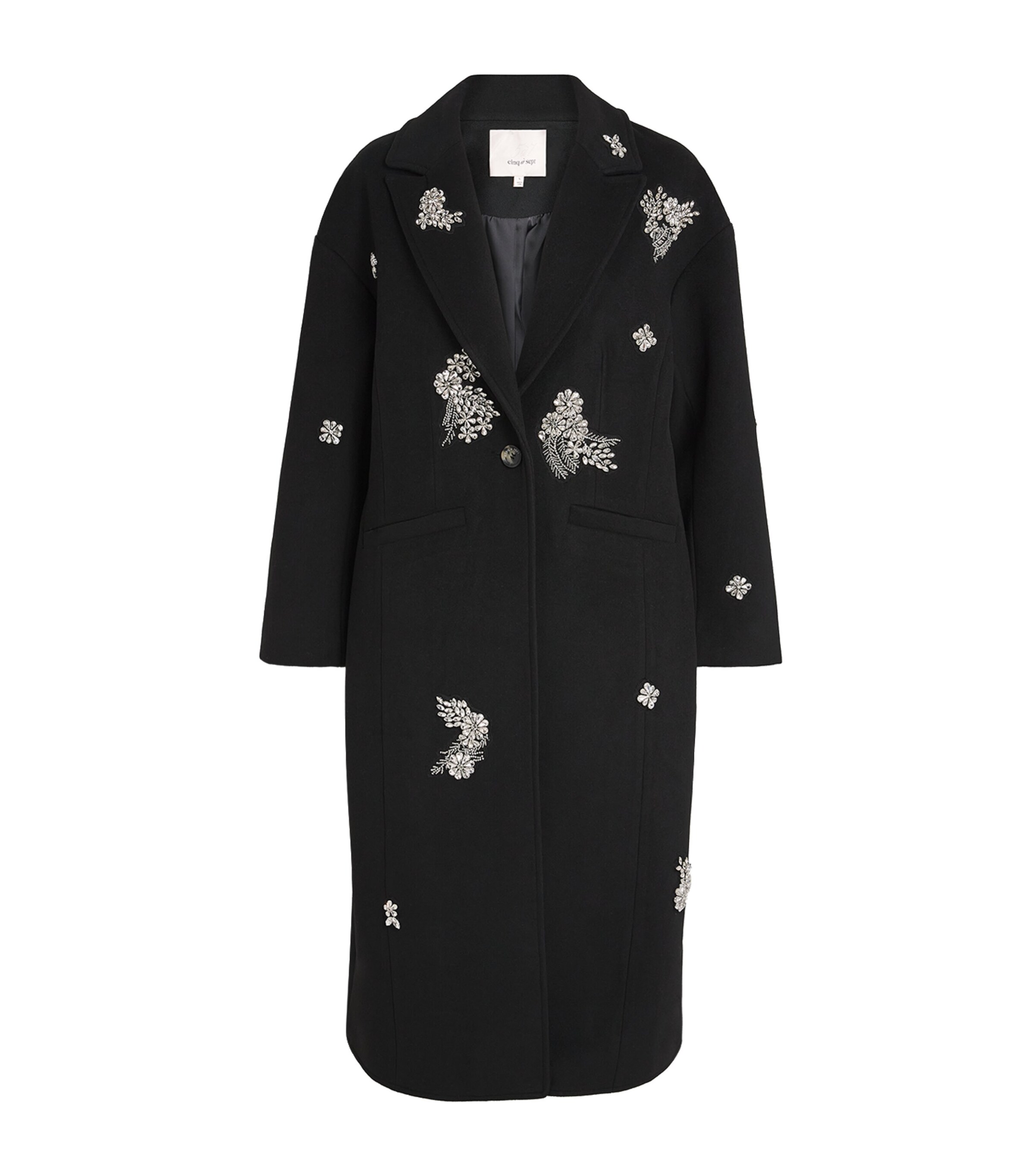 Cinq A Sept Womens Crystal-Embellished Ivy Gravis Coat Black/clear Image 1