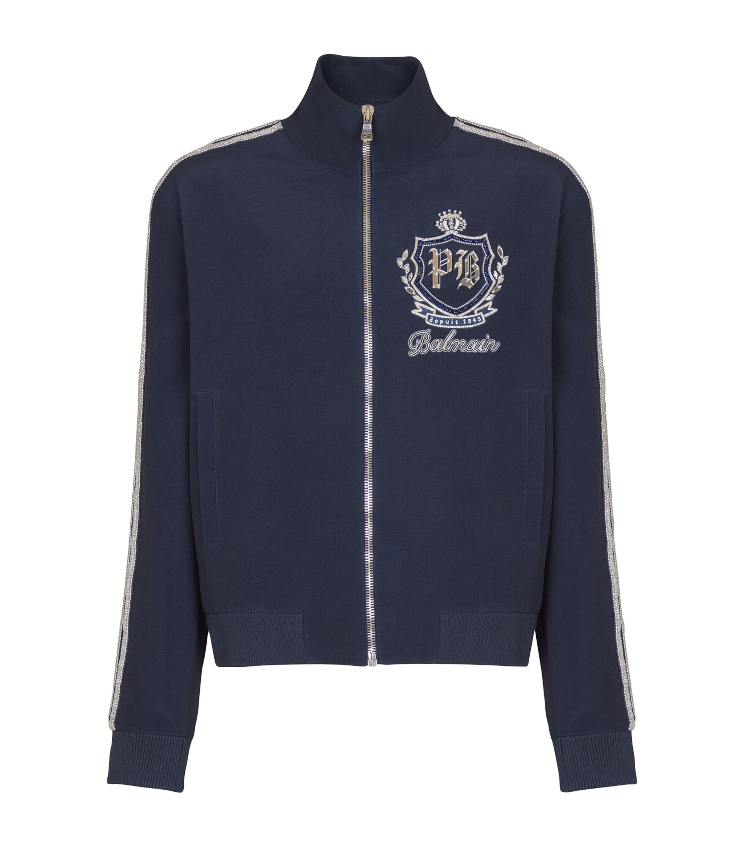 Balmain Mens College Emblem Track Jacket Sfj Bleu/blanc Image 1