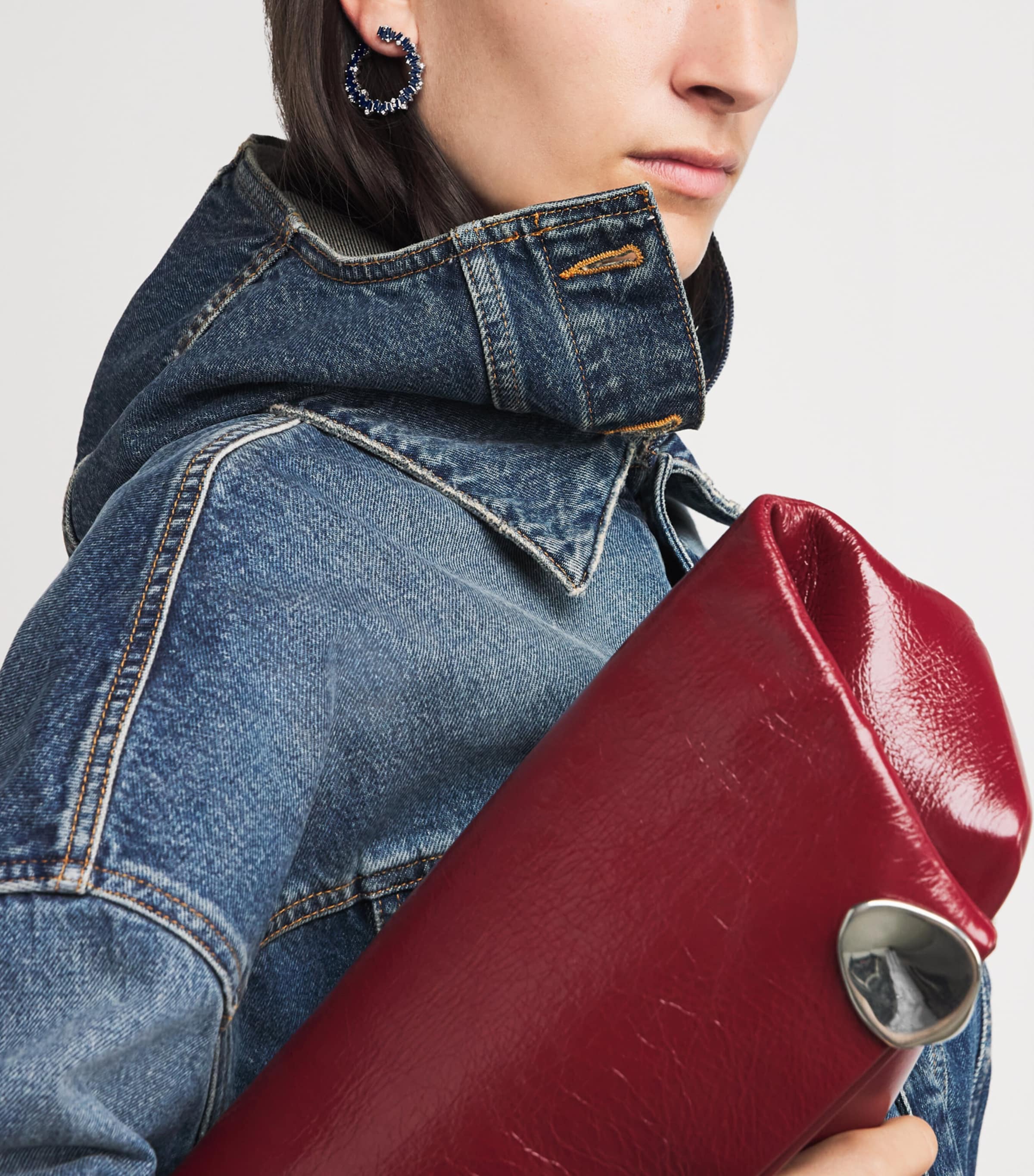 White Gold, Diamond and Sapphire Bold Hoop Earrings 18K WG/DB Image 2