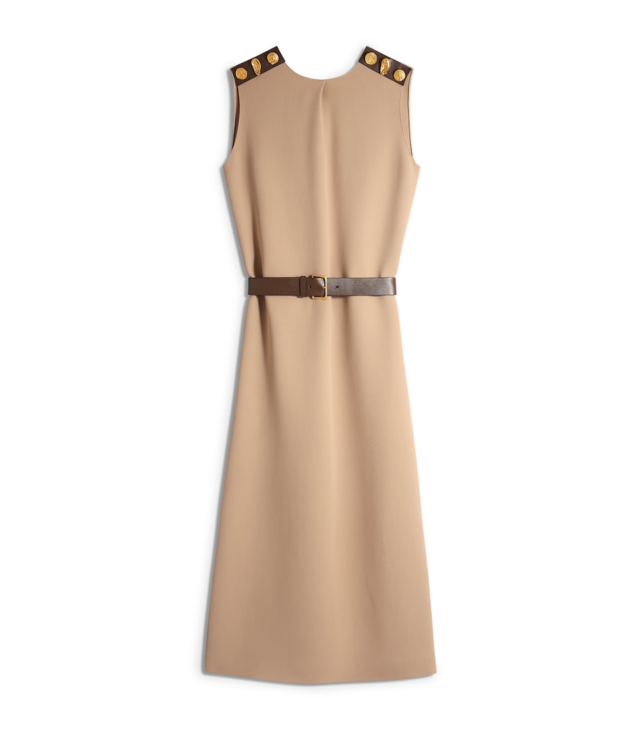 Schiaparelli Womens Crepe Leather-Trim Midi Dress Beige Image 1