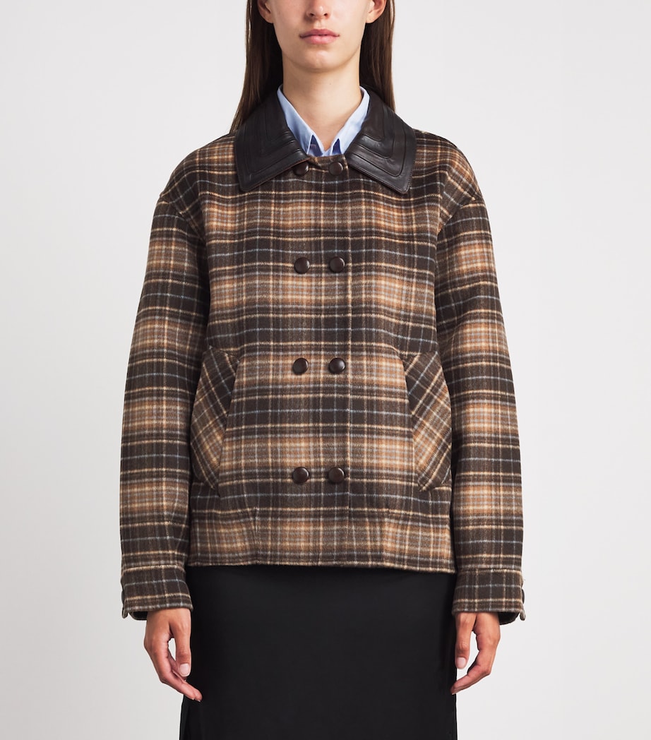 Sandro Paris Womens Wool-Blend Oversized Check Coat Brown Image 4