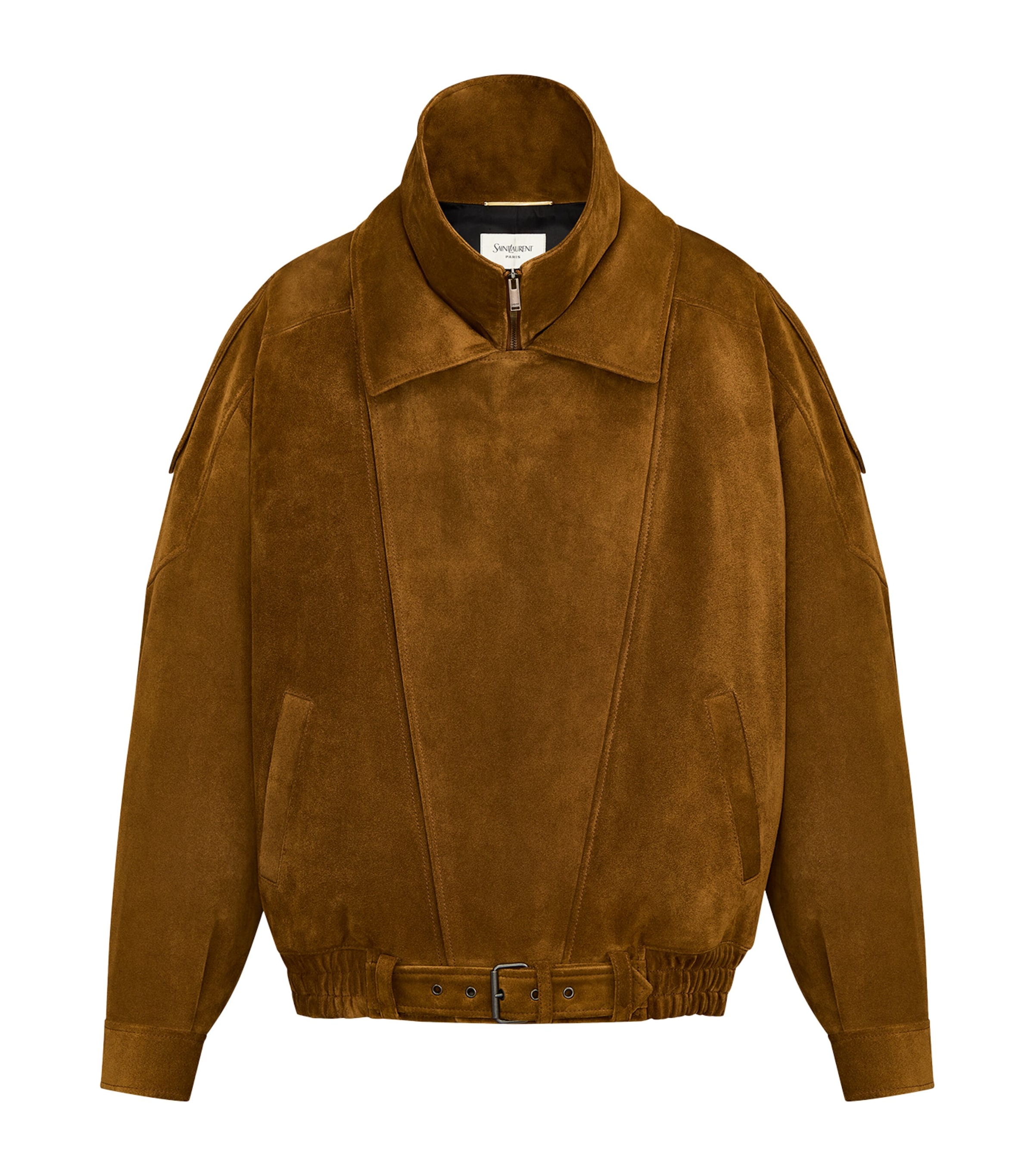 Saint Laurent Womens Suede Belted Bomber Jacket Image 3