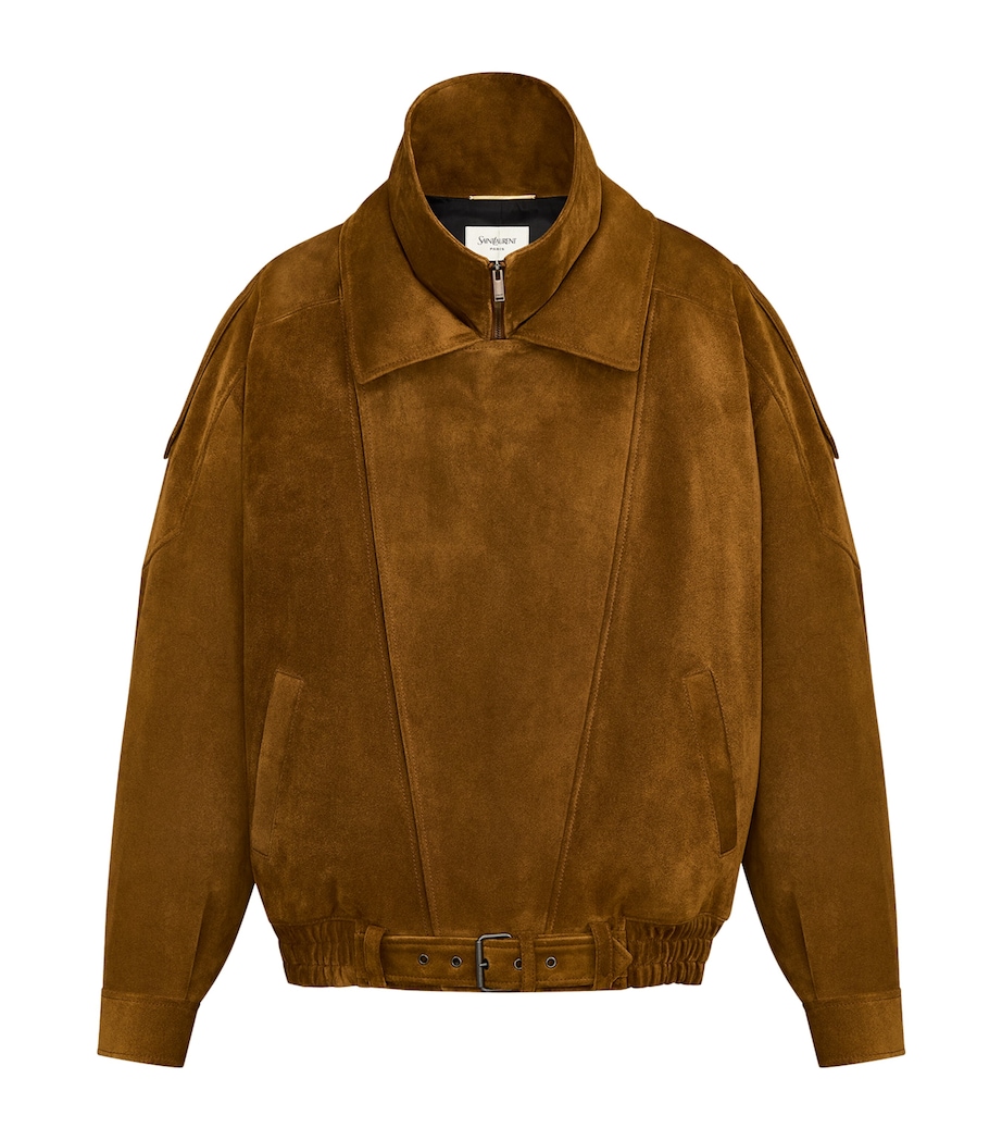 Saint Laurent Womens Suede Belted Bomber Jacket Image 3