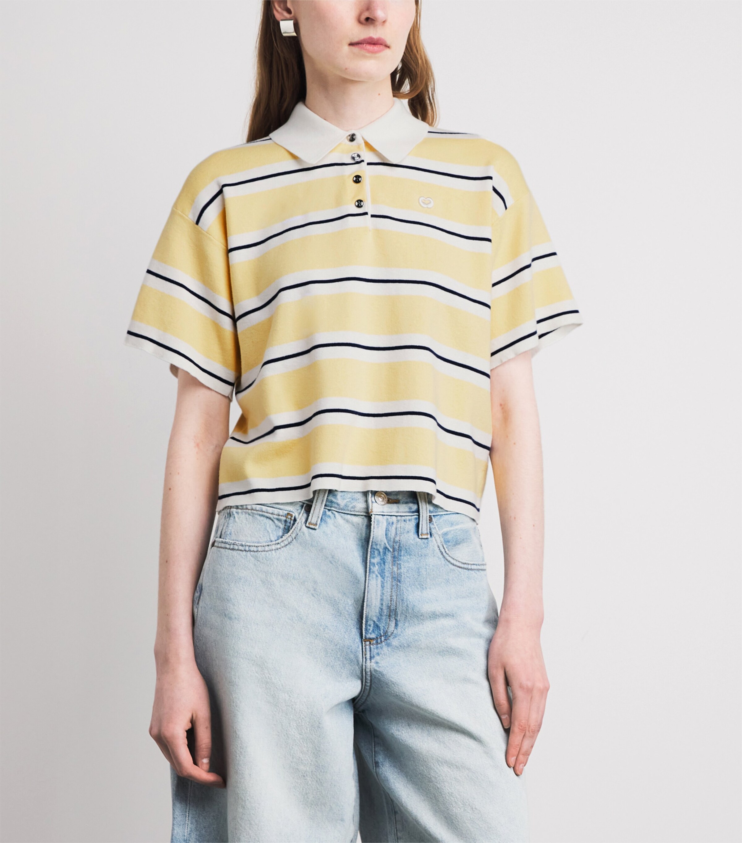 Maje Womens Cotton-Blend Stripe Polo Shirt Pale Yellow Image 4