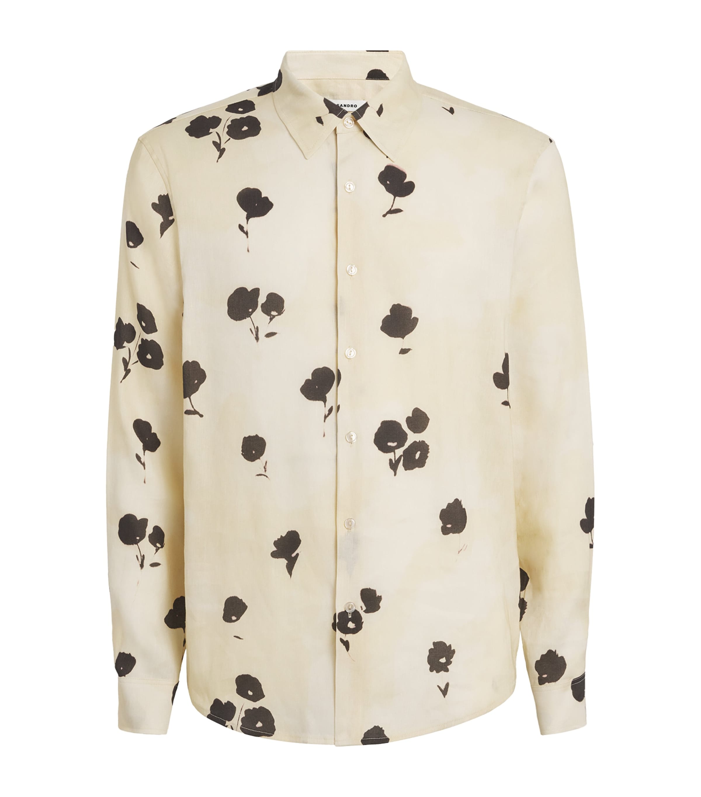 Sandro Mens Off White Floral-print Pointed-collar Linen Blend Shirt In Neutral