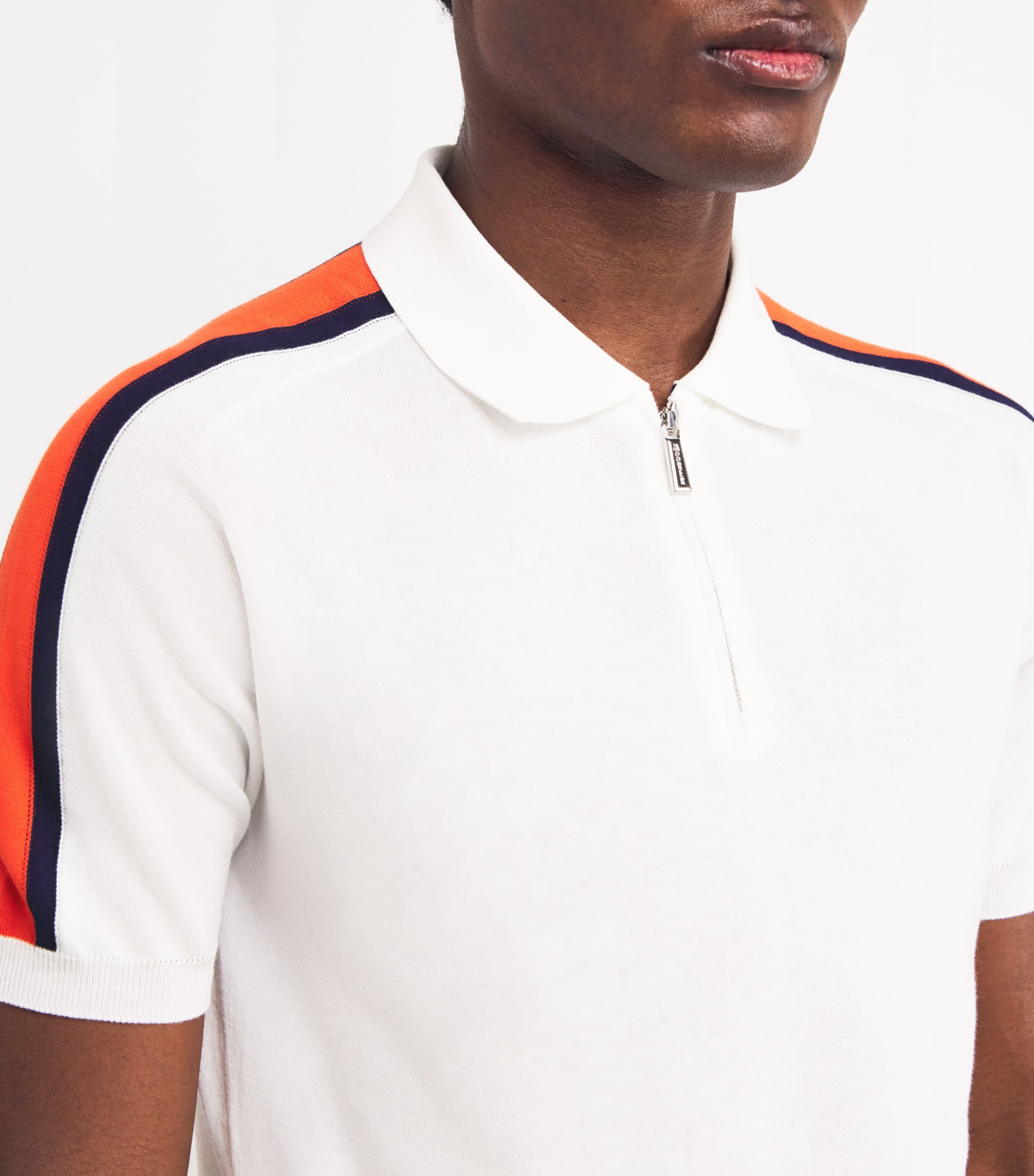 Stripe-Detail Zip-Up Polo Shirt V3430-BIANCO/ARANCIO Image 6