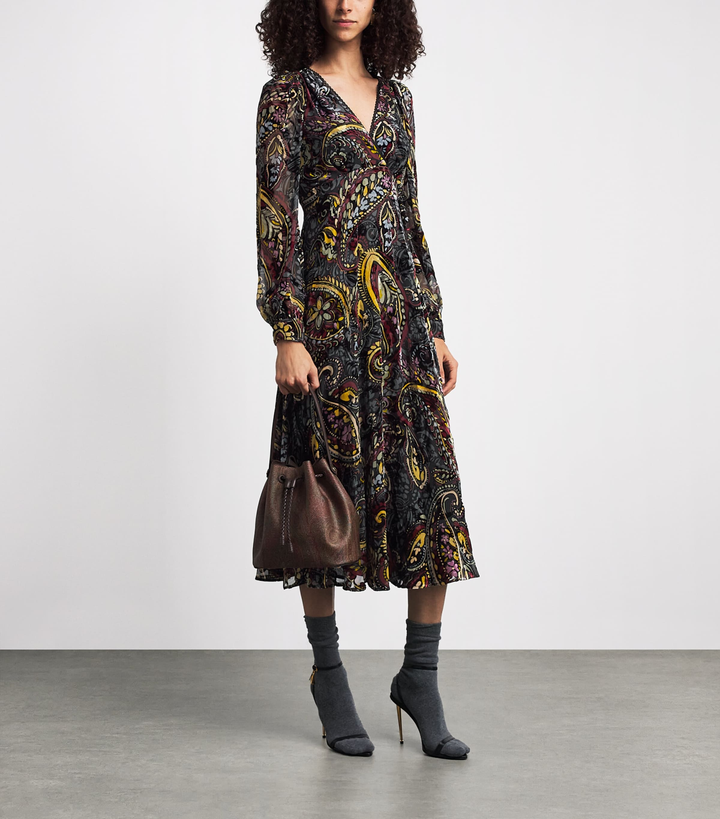 Etro Womens Silk Long-Sleeve Midi Dress Print/black Bs Image 6
