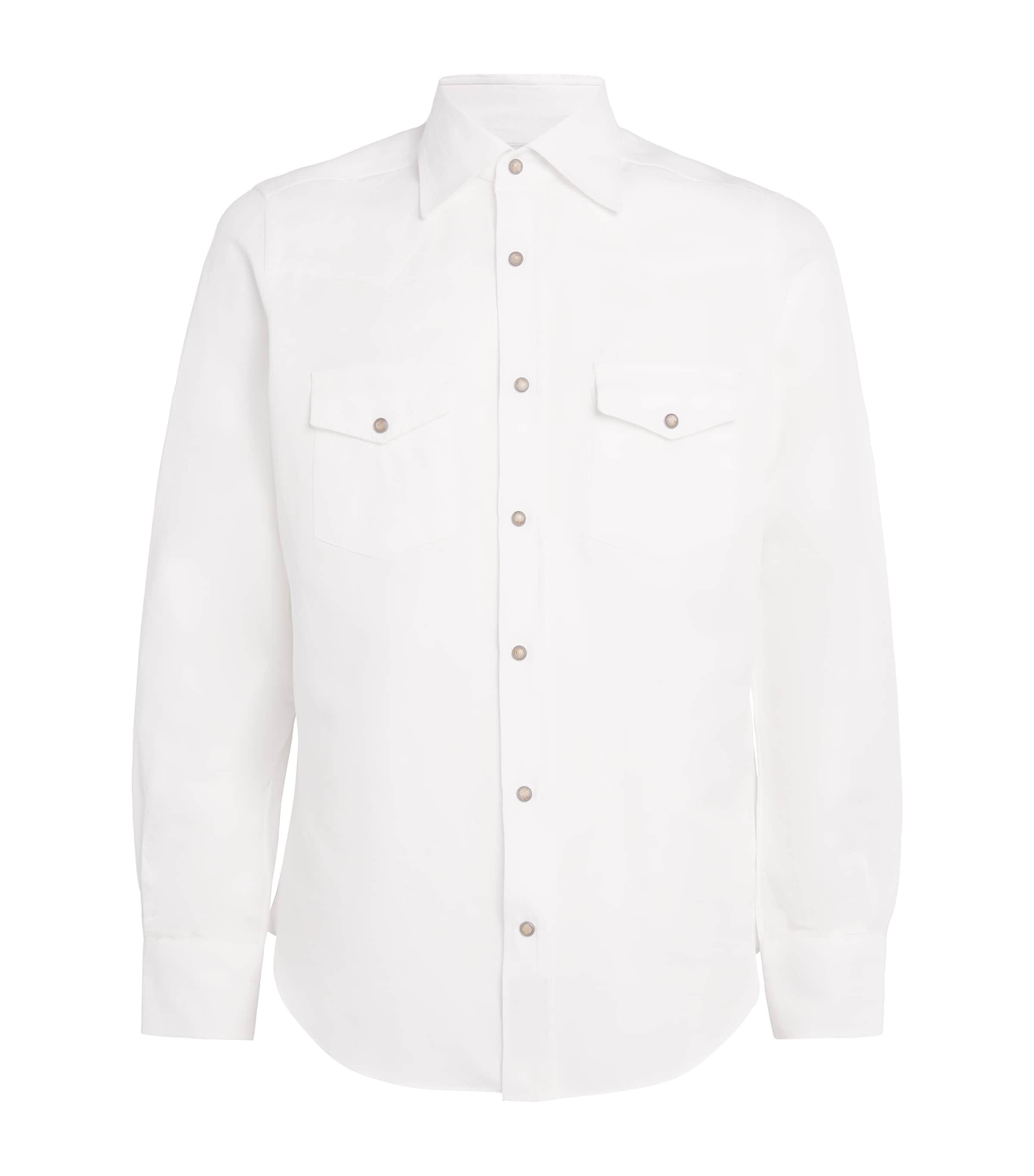 Eleventy Mens Light Gray Texas Flap-pocket Cotton Shirt In White