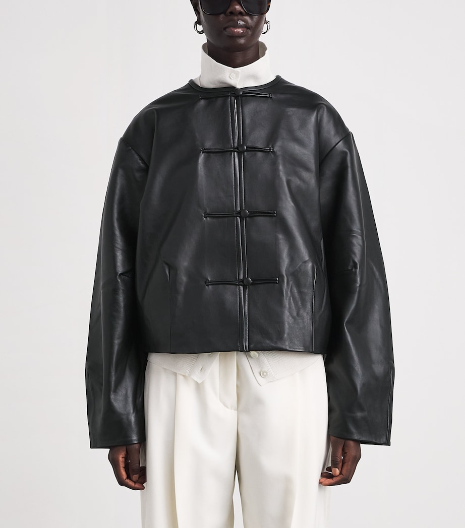 St. Agni Womens Cocoon Leather Jacket Black Image 4