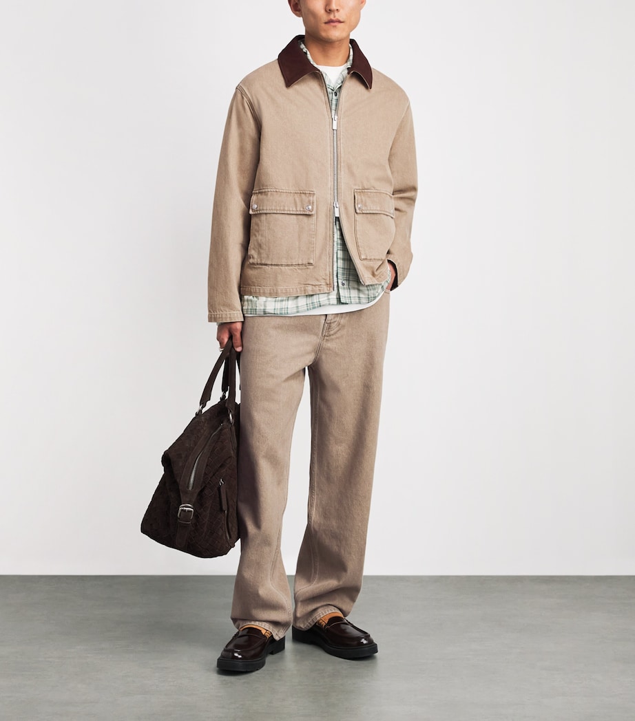 Drôle de Monsieur Mens Cord-Collar Denim Jacket Kaki Image 2