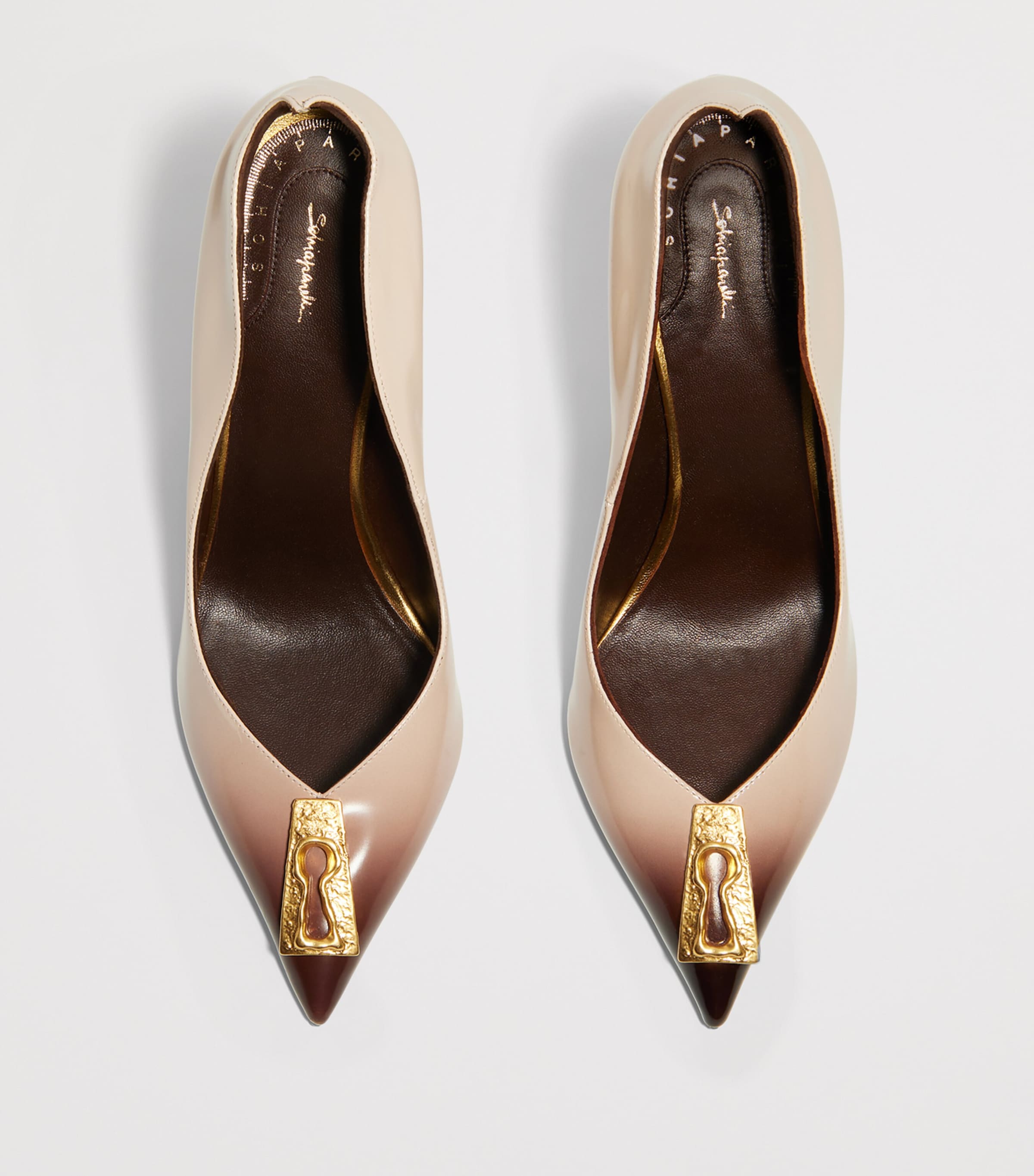 Schiaparelli Patent Leather Keyhole Pumps 105 Brown / Nude Image 2
