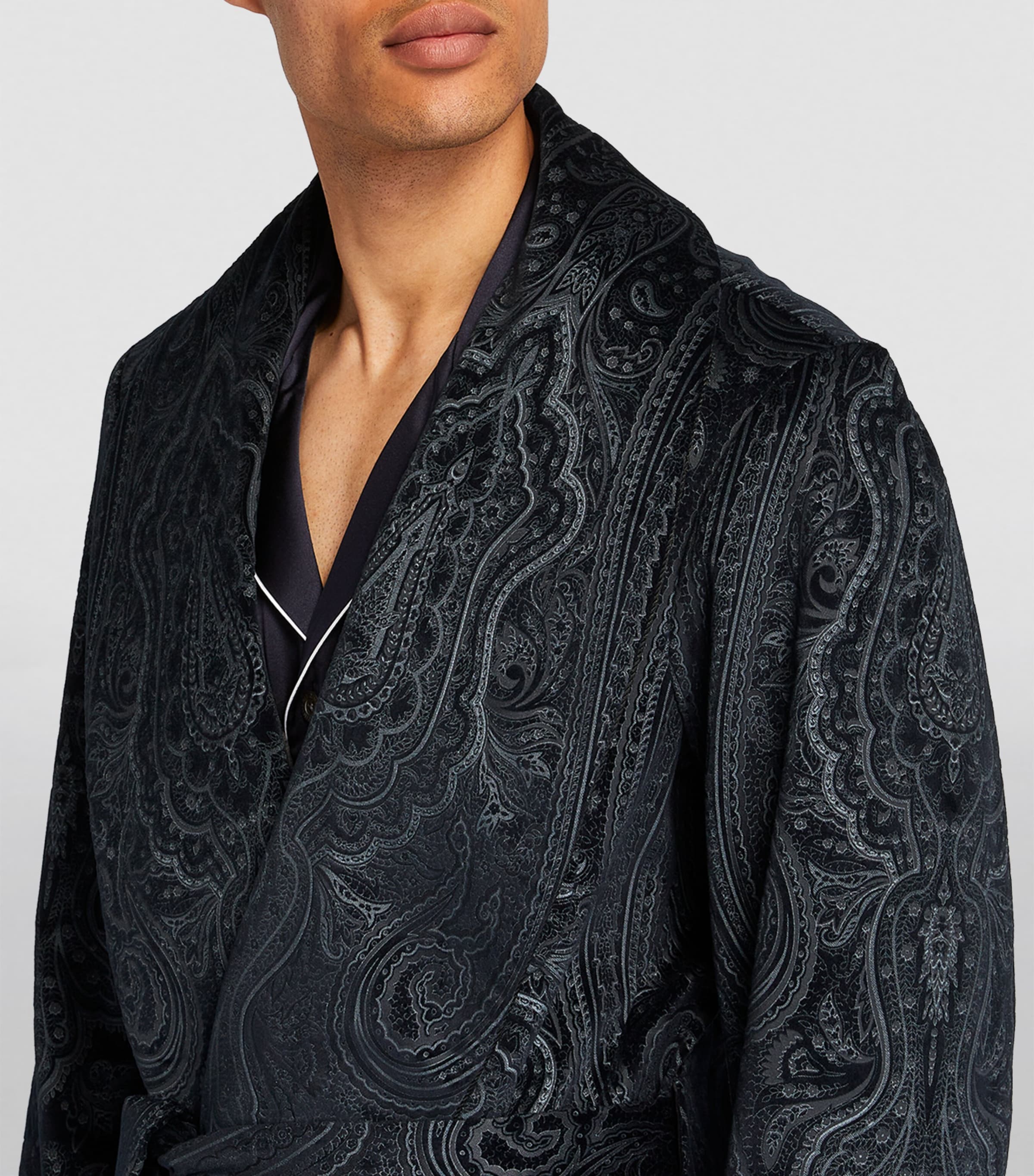 Silk-Lined Paisley Smoking Jacket NAVY Image 6