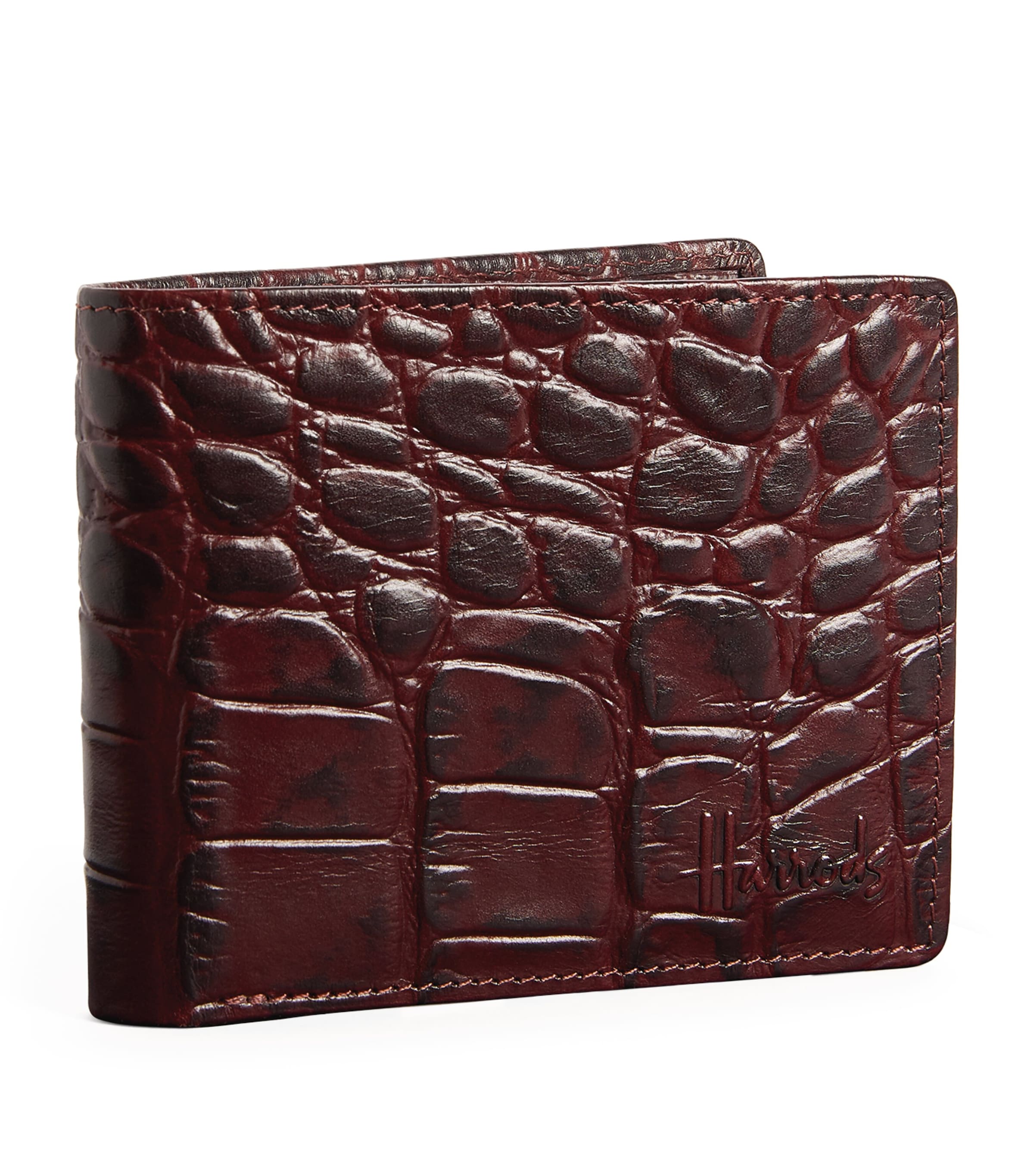 Shop Harrods Croc-embossed Leather Wembley Wallet In Brown