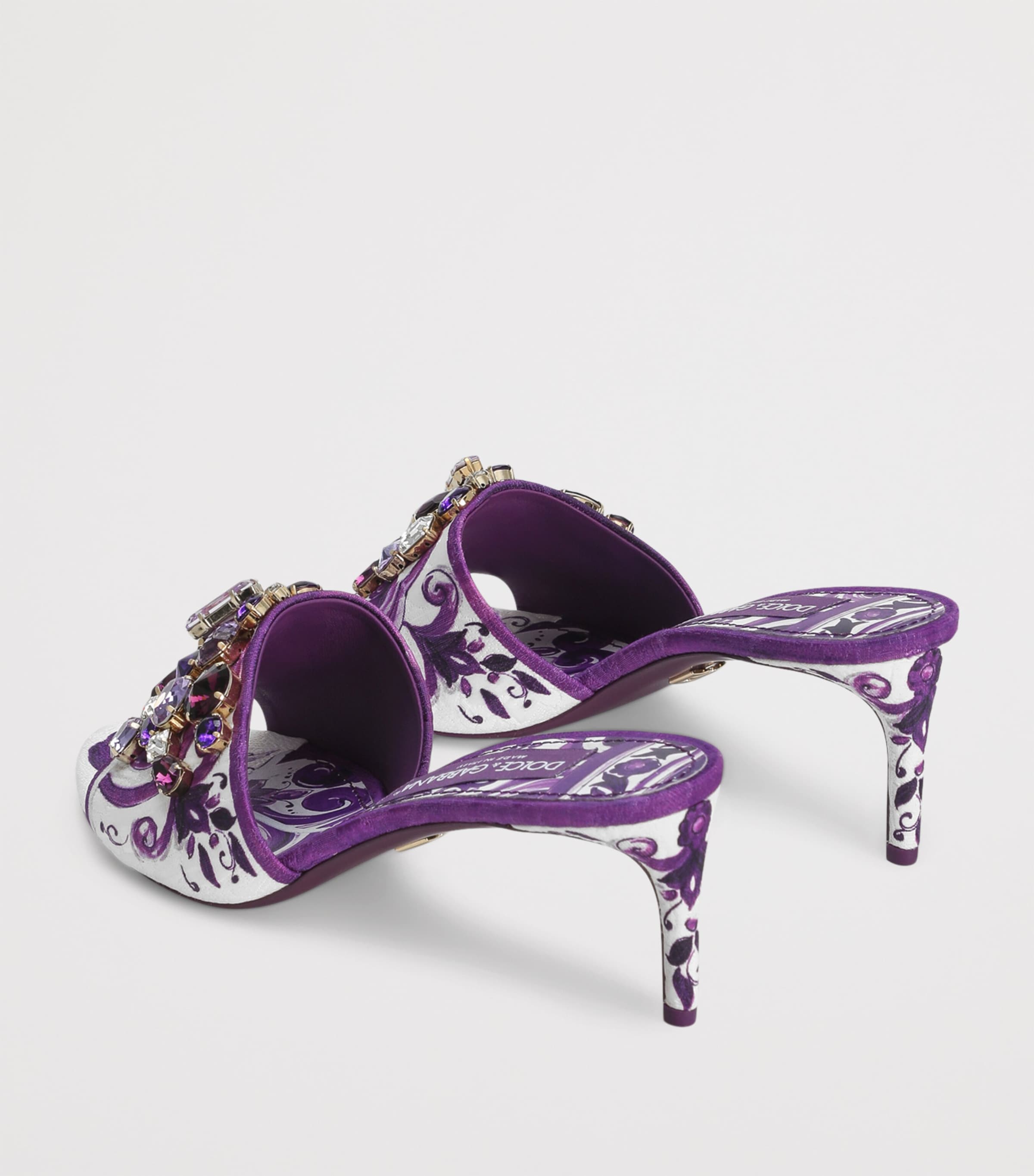 Crystal-Detail Majolica Print Heeled Mules 60 MAIOLICA 3 VIOLA Image 5