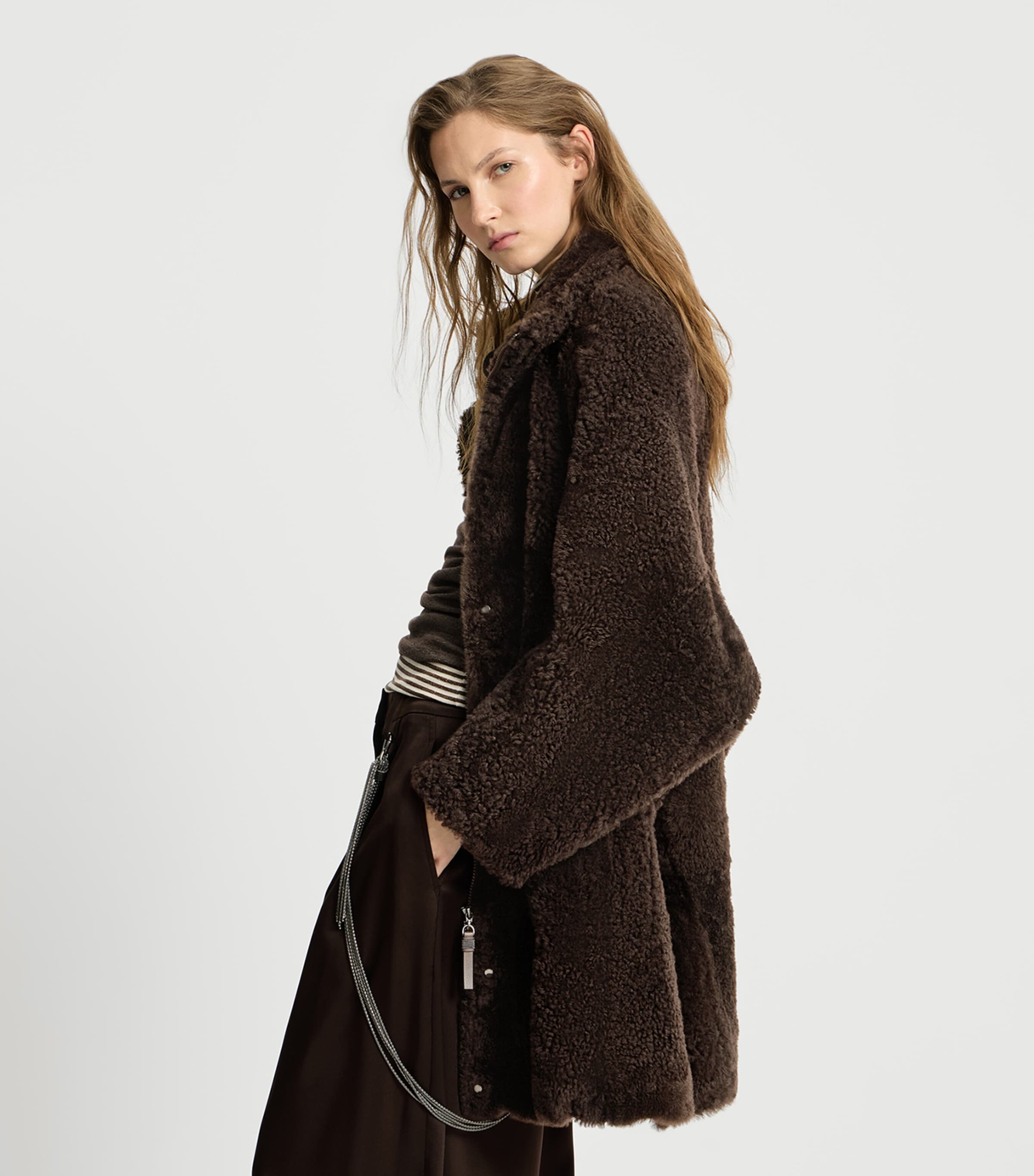 Brunello Cucinelli Brown Shearling Zip-Up Coat | Harrods US