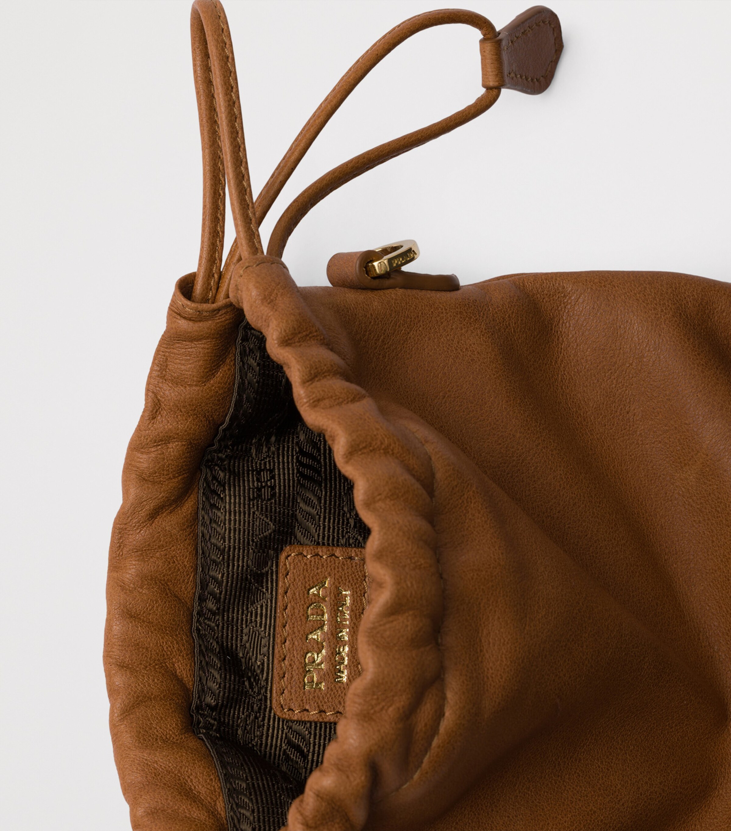 Prada Leather Drawstring Pouch Brown Image 5