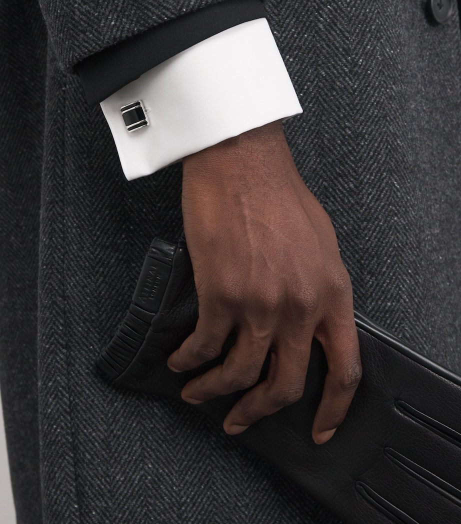 White Bronze-Plated Square Onyx Cufflinks BLACK Image 5