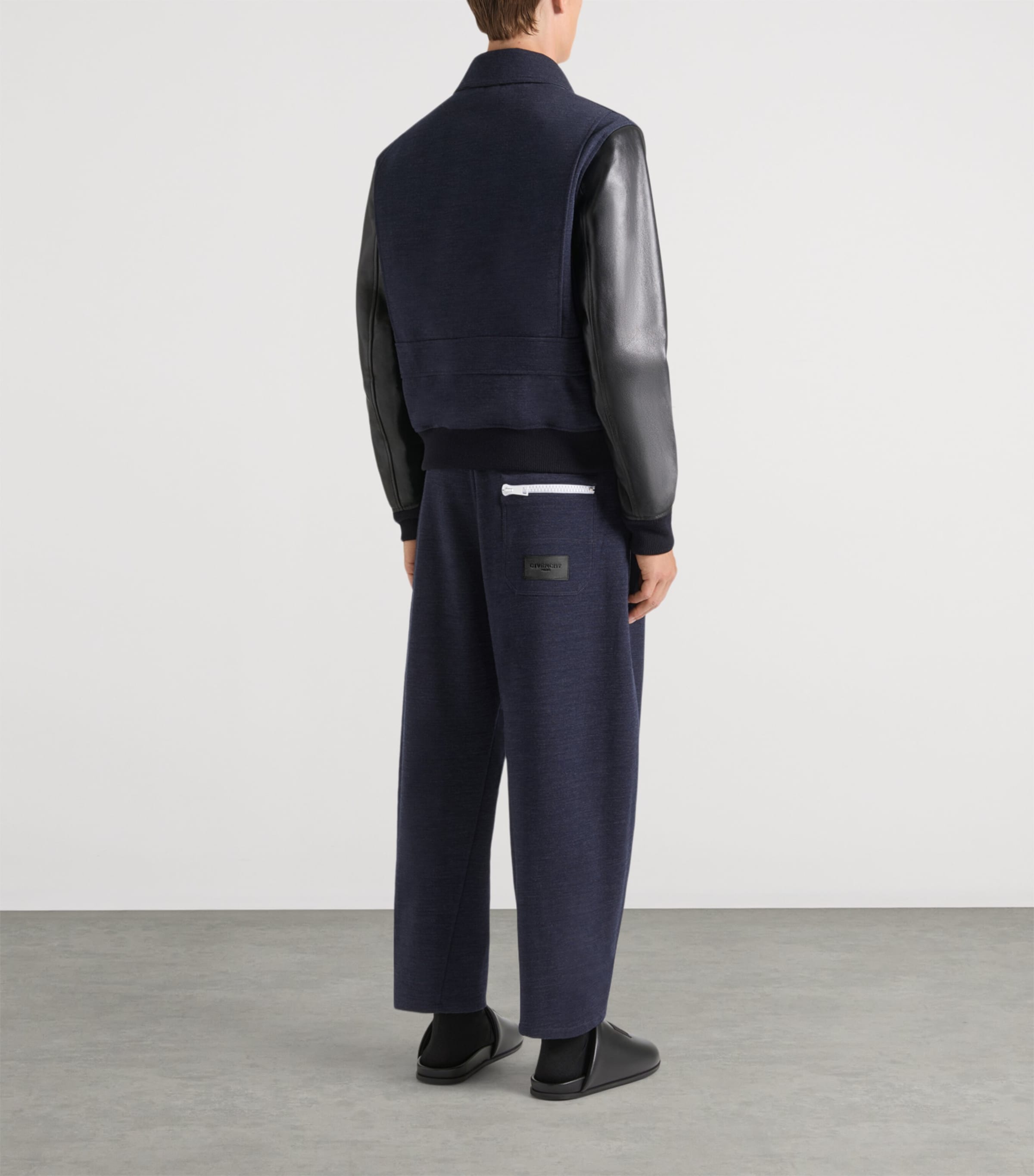 Wool Calfskin-Sleeve Aviator Jacket BLACK Image 3