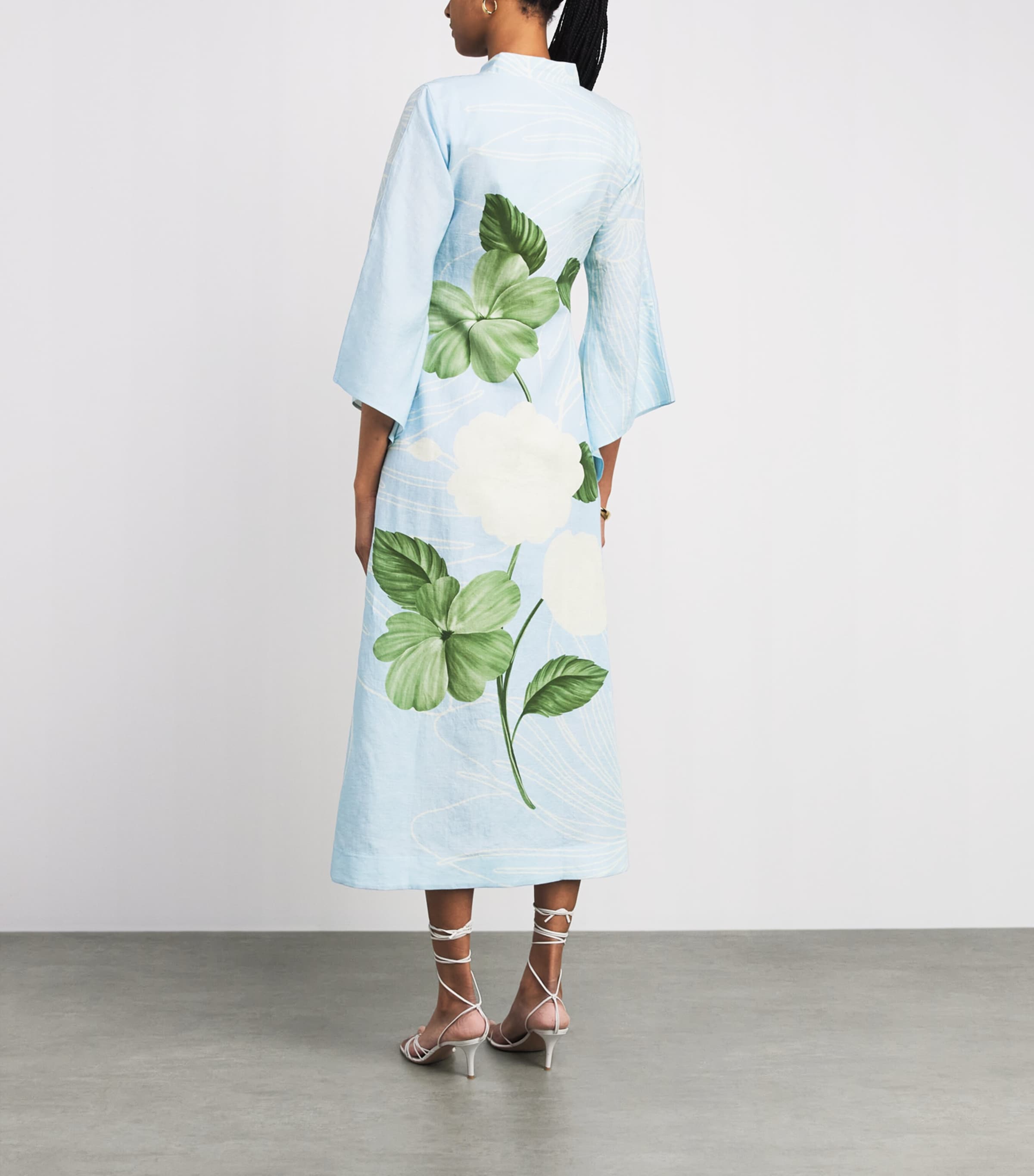 Verandah Womens Linen-Cotton Kaftan Maxi Dress Ice Blue Image 4