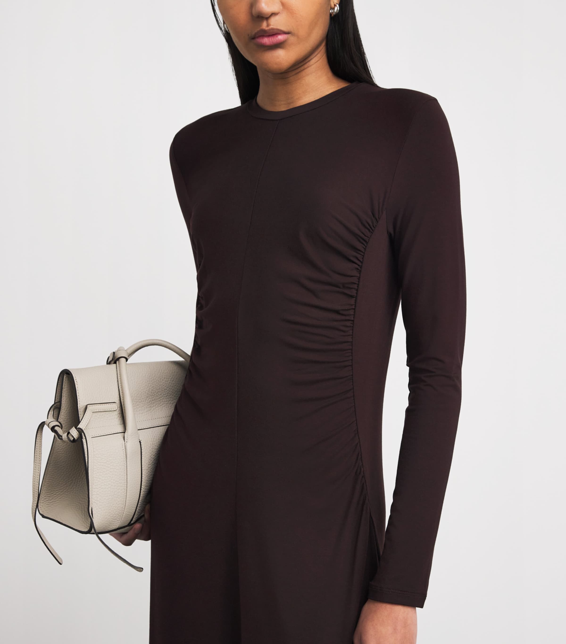 Vince Womens Jersey Ruched Midi Dress Dk Fig Image 3