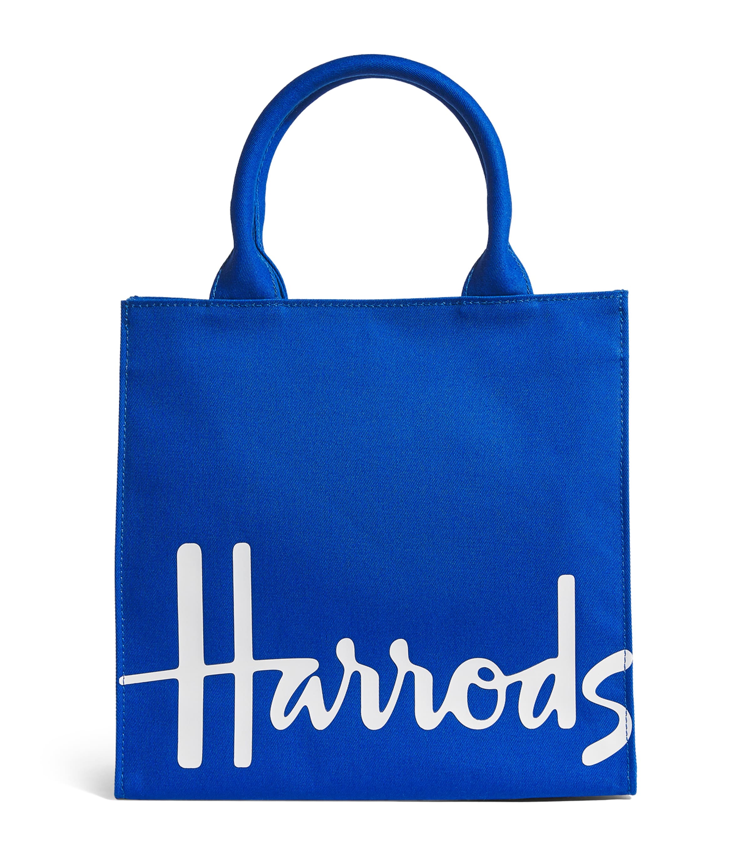 Shop Harrods Small Cotton Logo Tote Bag In Blue