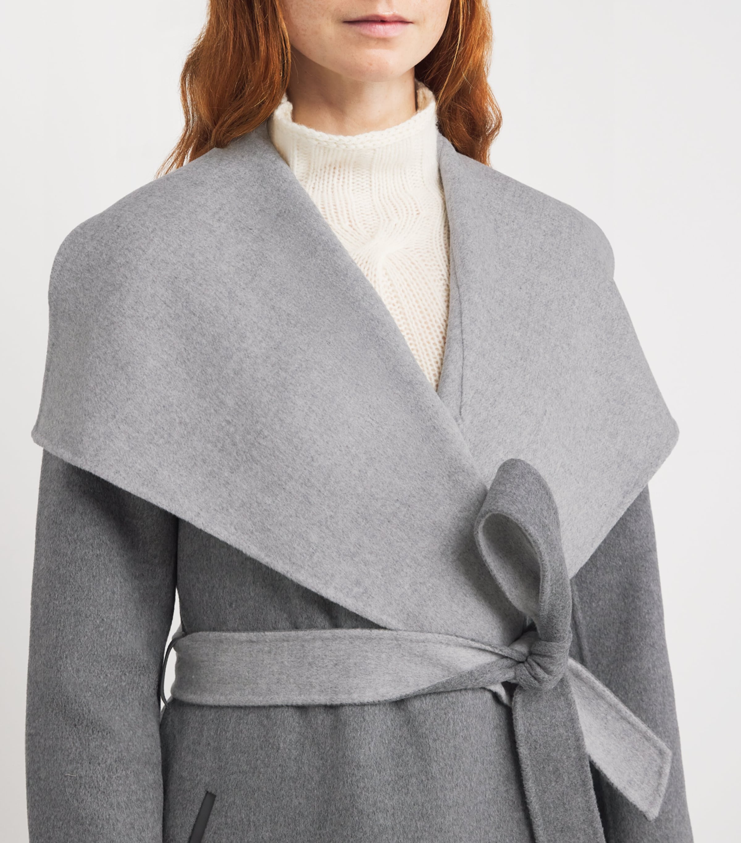 Wool Mai-CN Wrap Coat CARBON MIX-LIGHTGREY Image 6