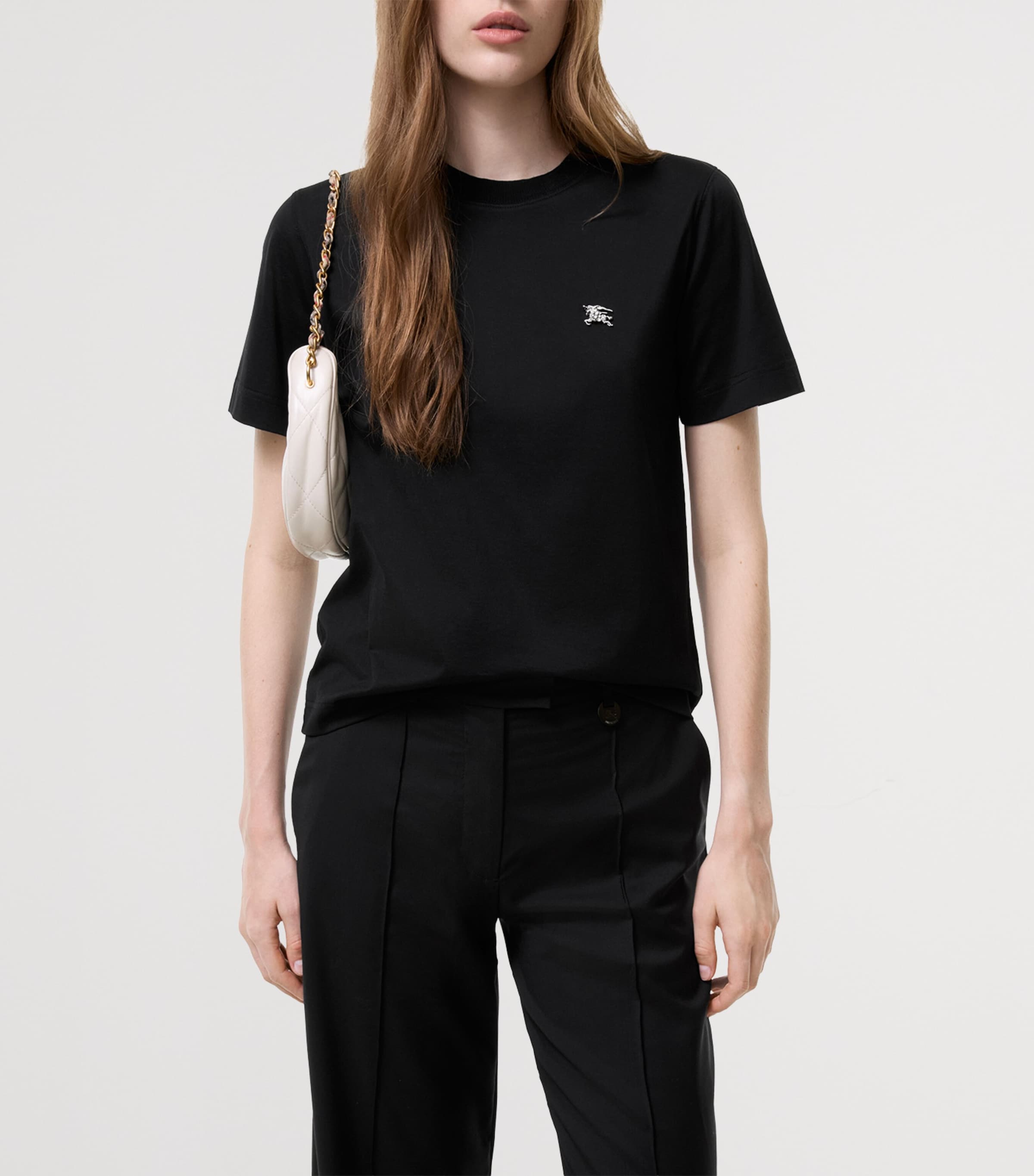 Burberry Womens Cotton Embellished EKD T-Shirt Black Image 2