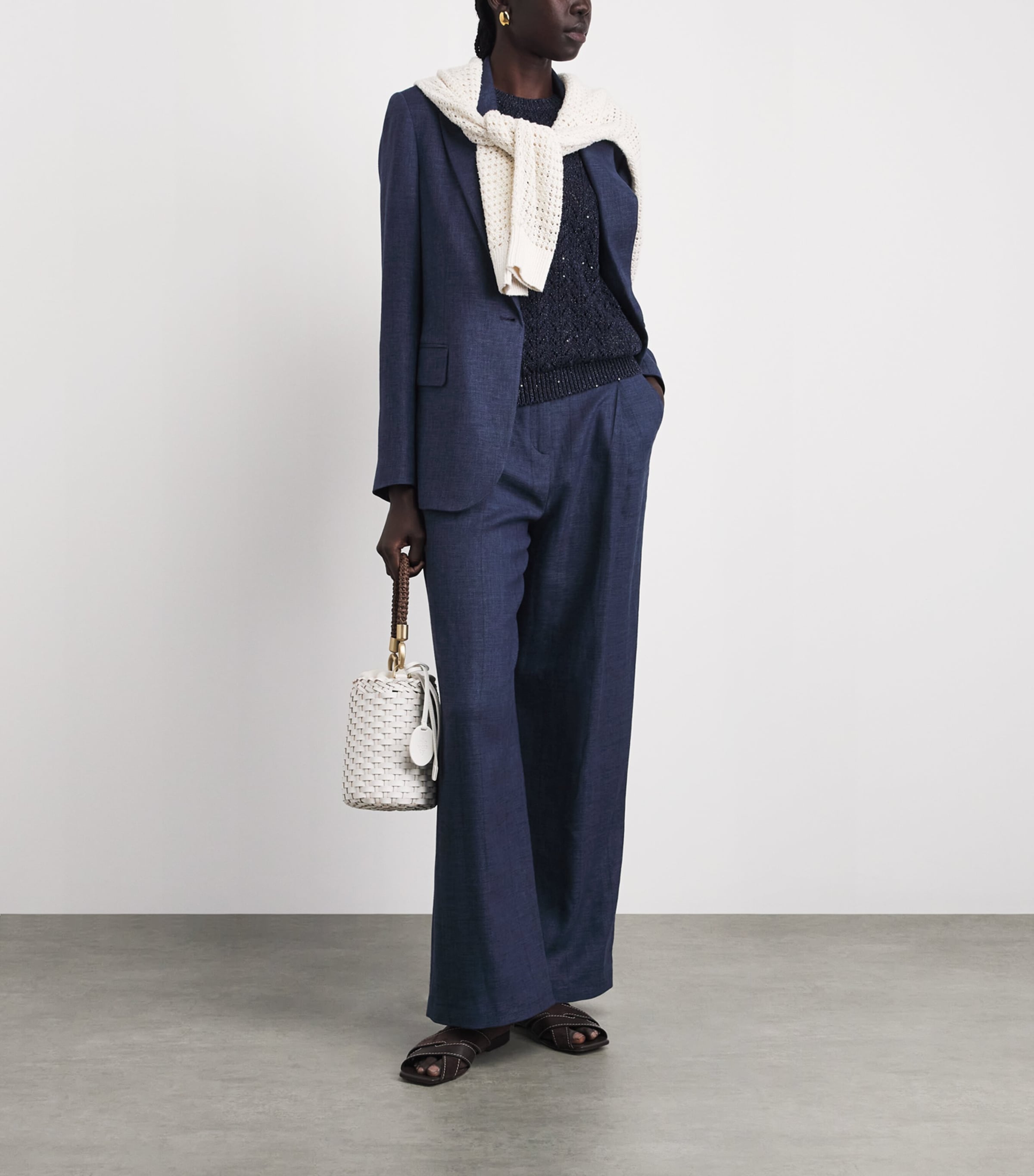 Eleventy Womens Linen-Wool-Silk-Blend Pleated Trousers Blu Image 2