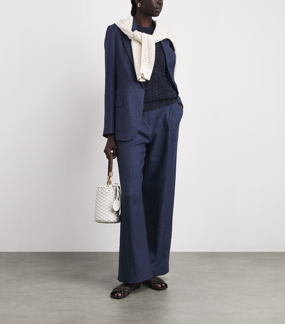 Eleventy Womens Linen-Wool-Silk-Blend Pleated Trousers Blu Image 2