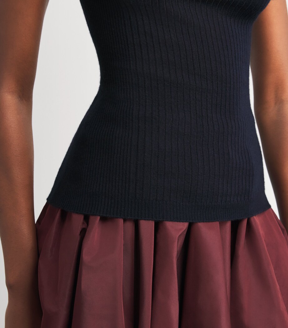 Cashmere-Silk Ribbed T-Shirt 0350 - NAVY BLUE Image 6