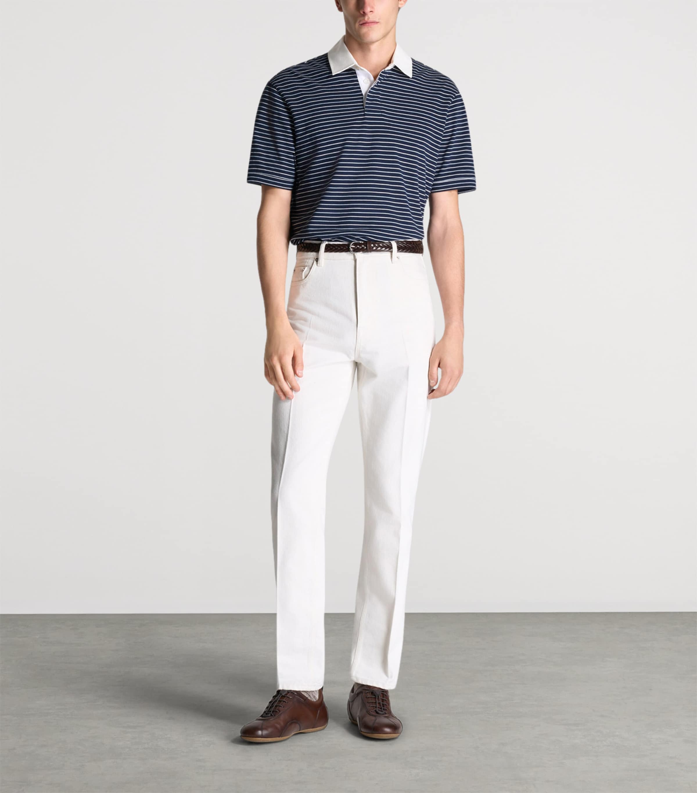 Dunhill Mens Cotton Stripe Polo Shirt Navy Image 2