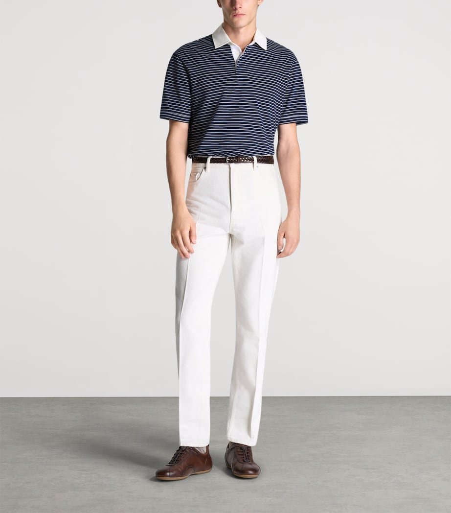 Dunhill Mens Cotton Stripe Polo Shirt Navy Image 2