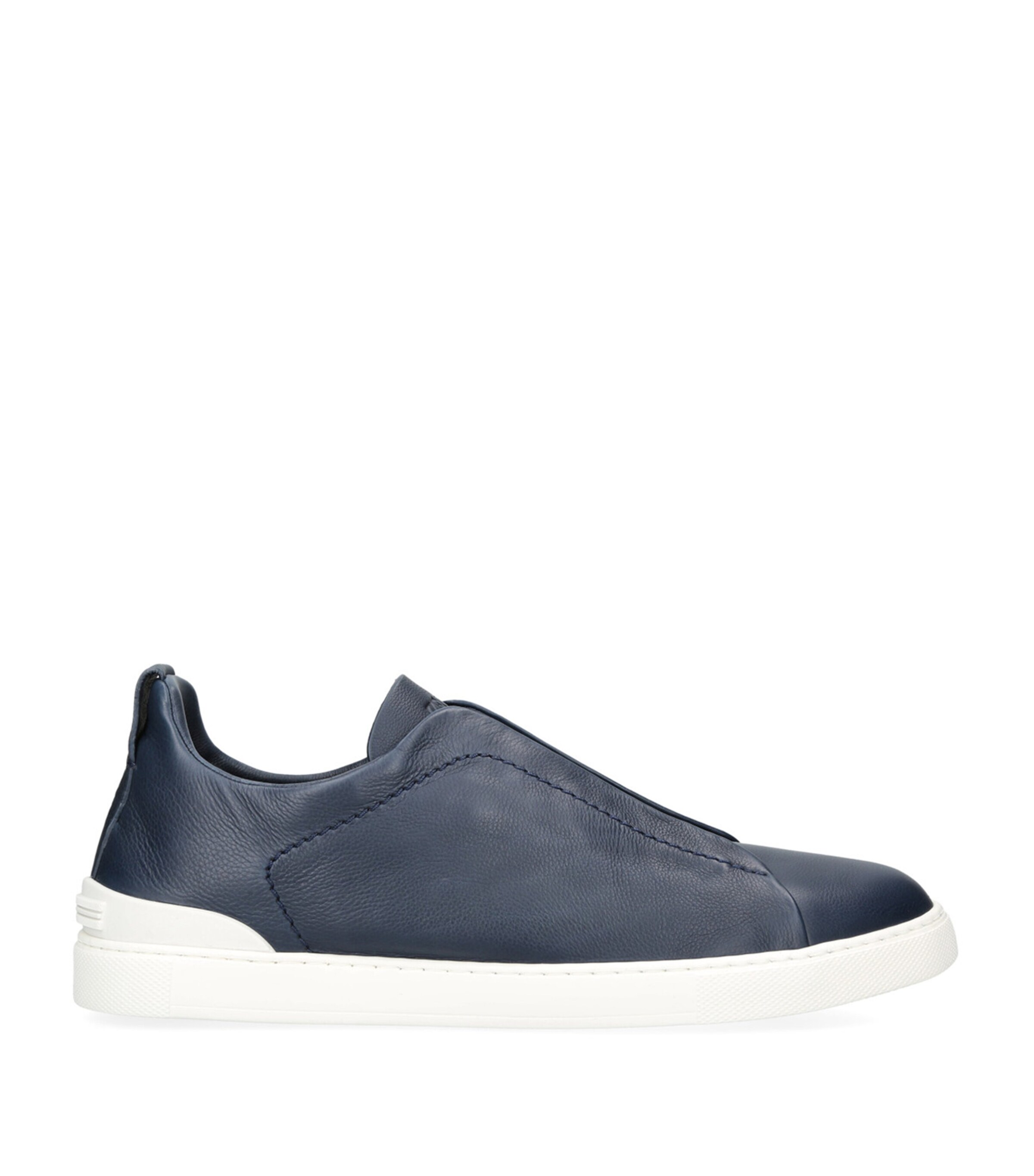 Zegna Leather Triple Stitch SECONDSKIN Sneakers Navy Image 1