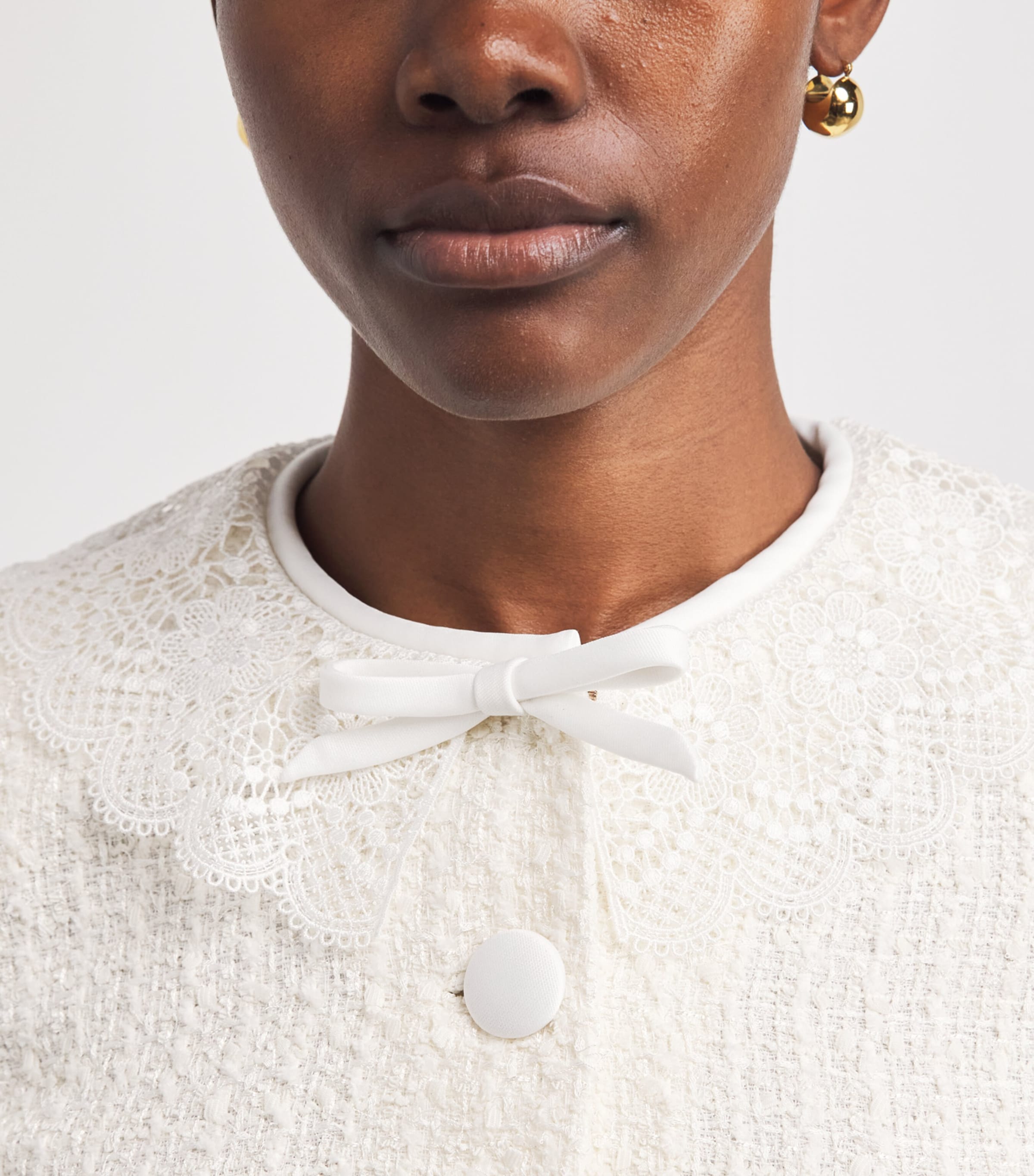 Self-Portrait Womens Bouclé Lace-Collar Jacket Cream Image 3