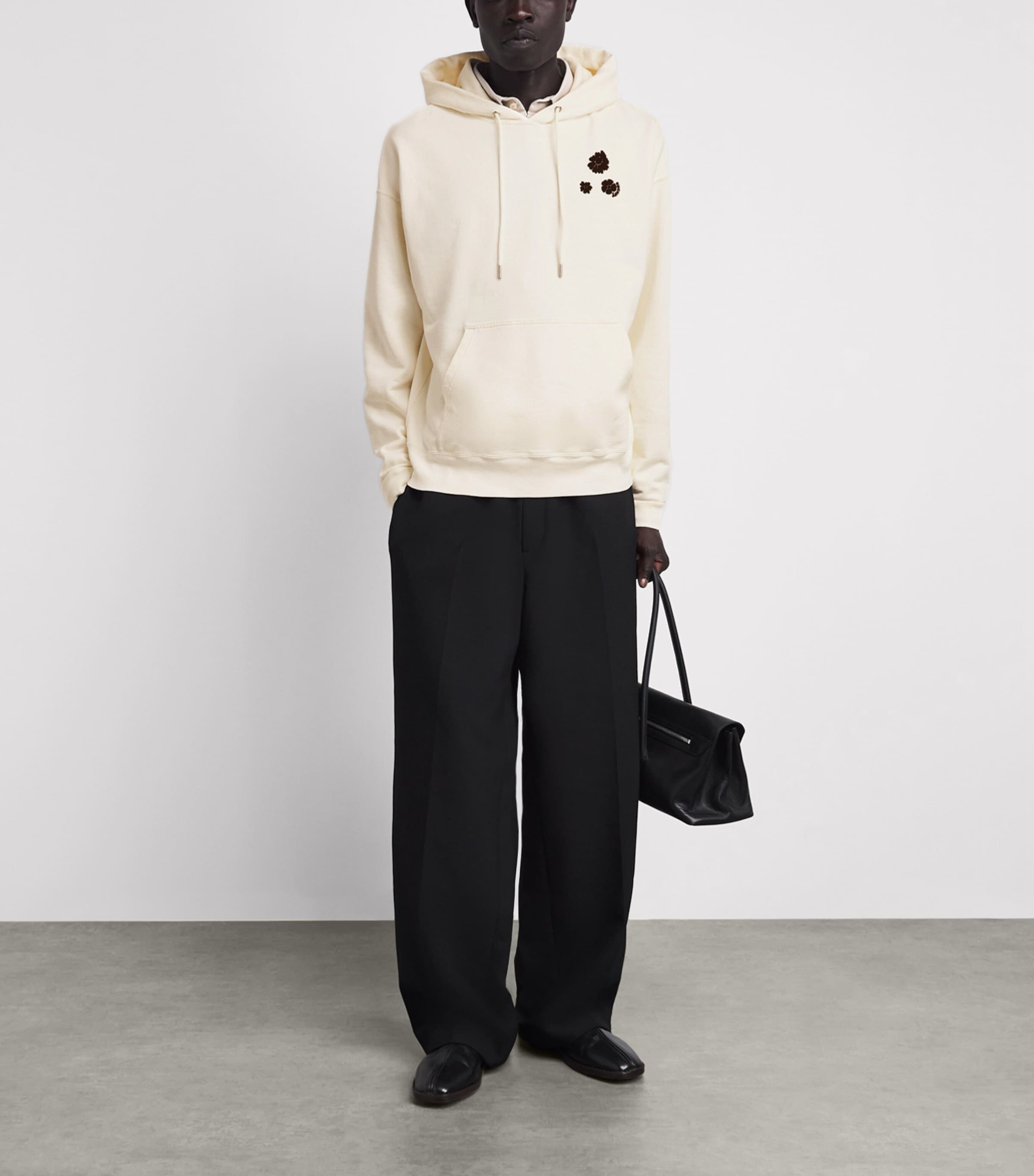 Sandro Paris Mens Oversized Flocked Floral Hoodie Ecru Image 2
