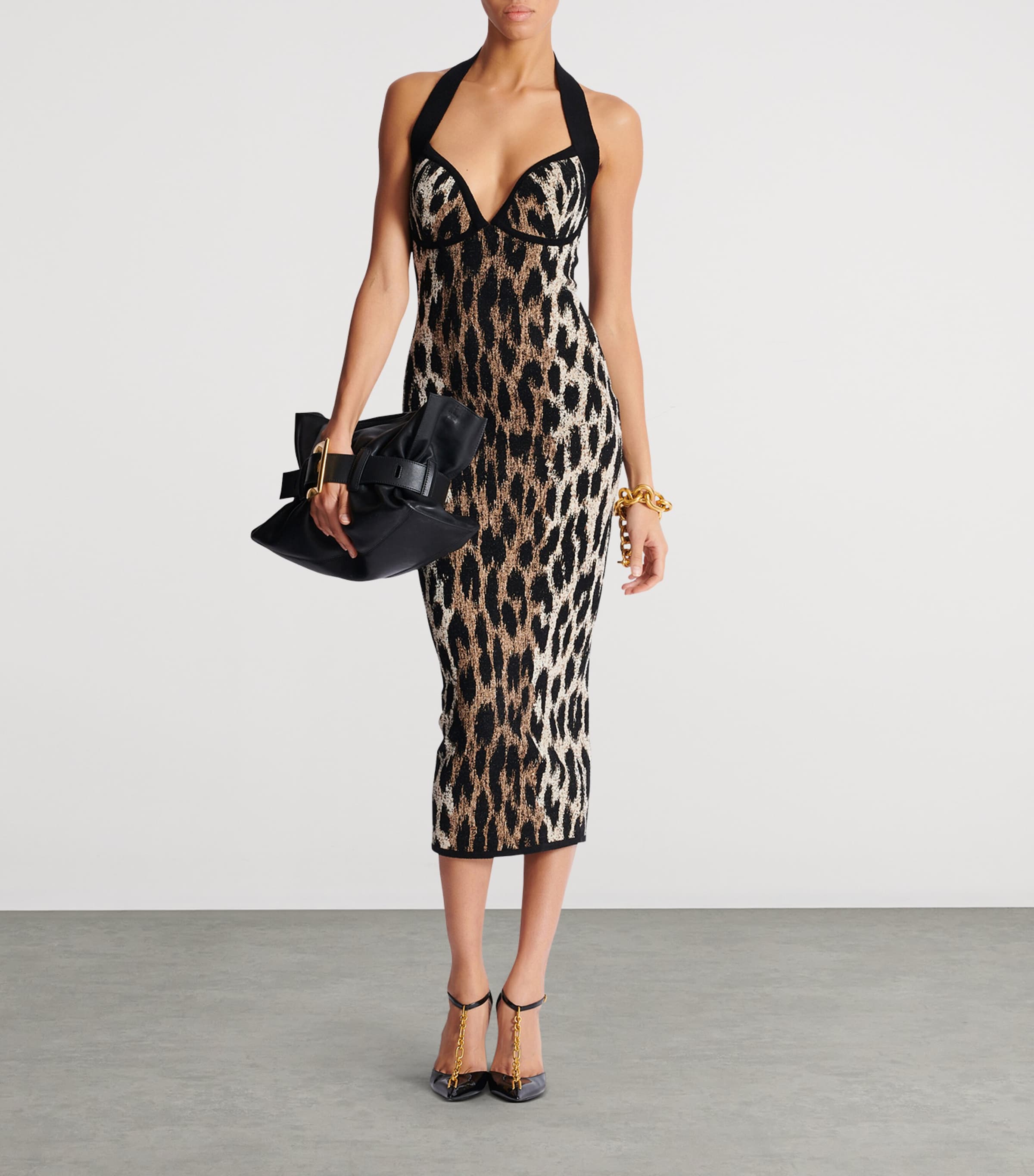 Leopard Jacquard Midi Dress WHI MARRON/NATUREL Image 5