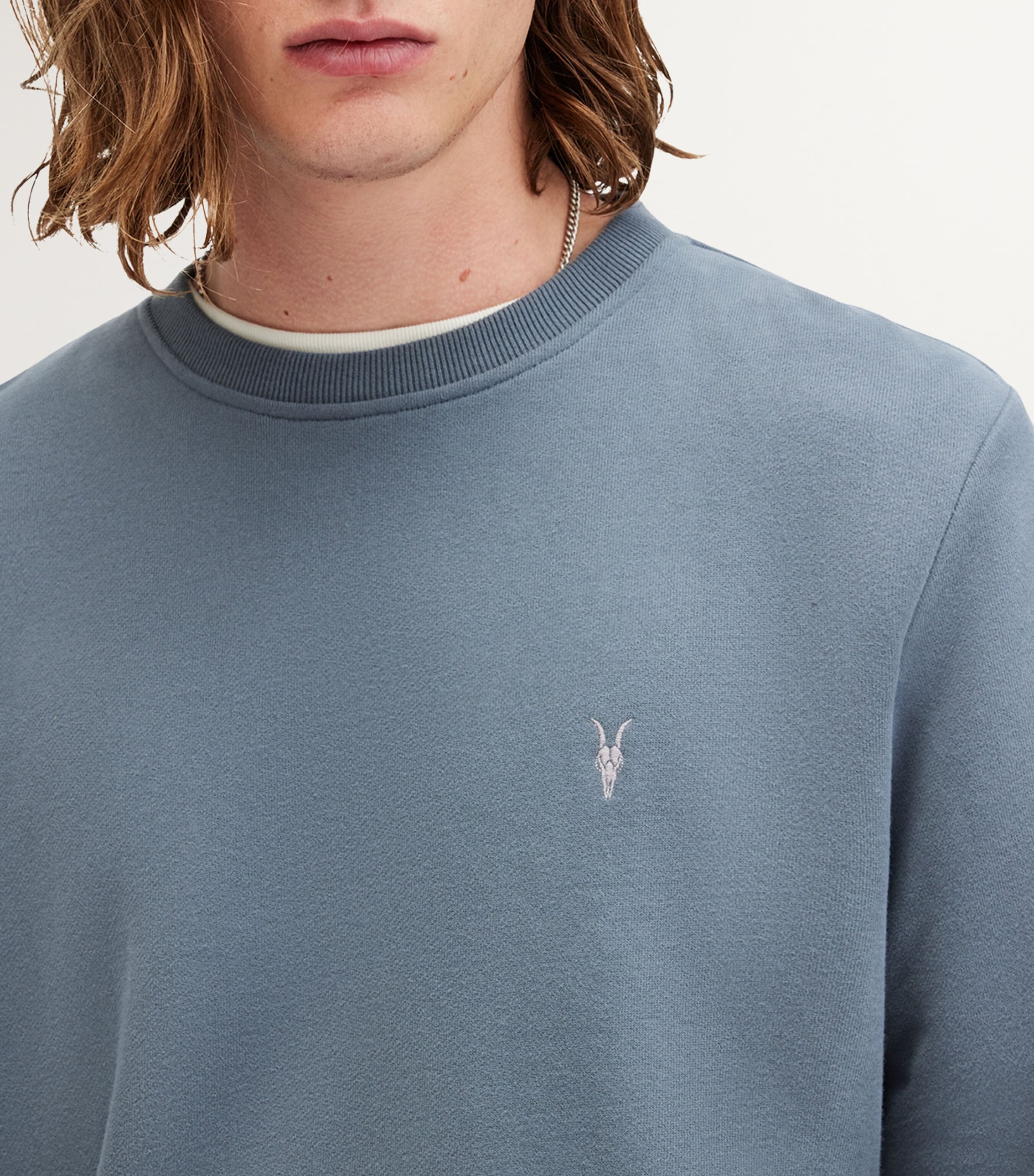 AllSaints Mens Cotton Raven Crew-Neck Sweatshirt Ashy Blue Image 5