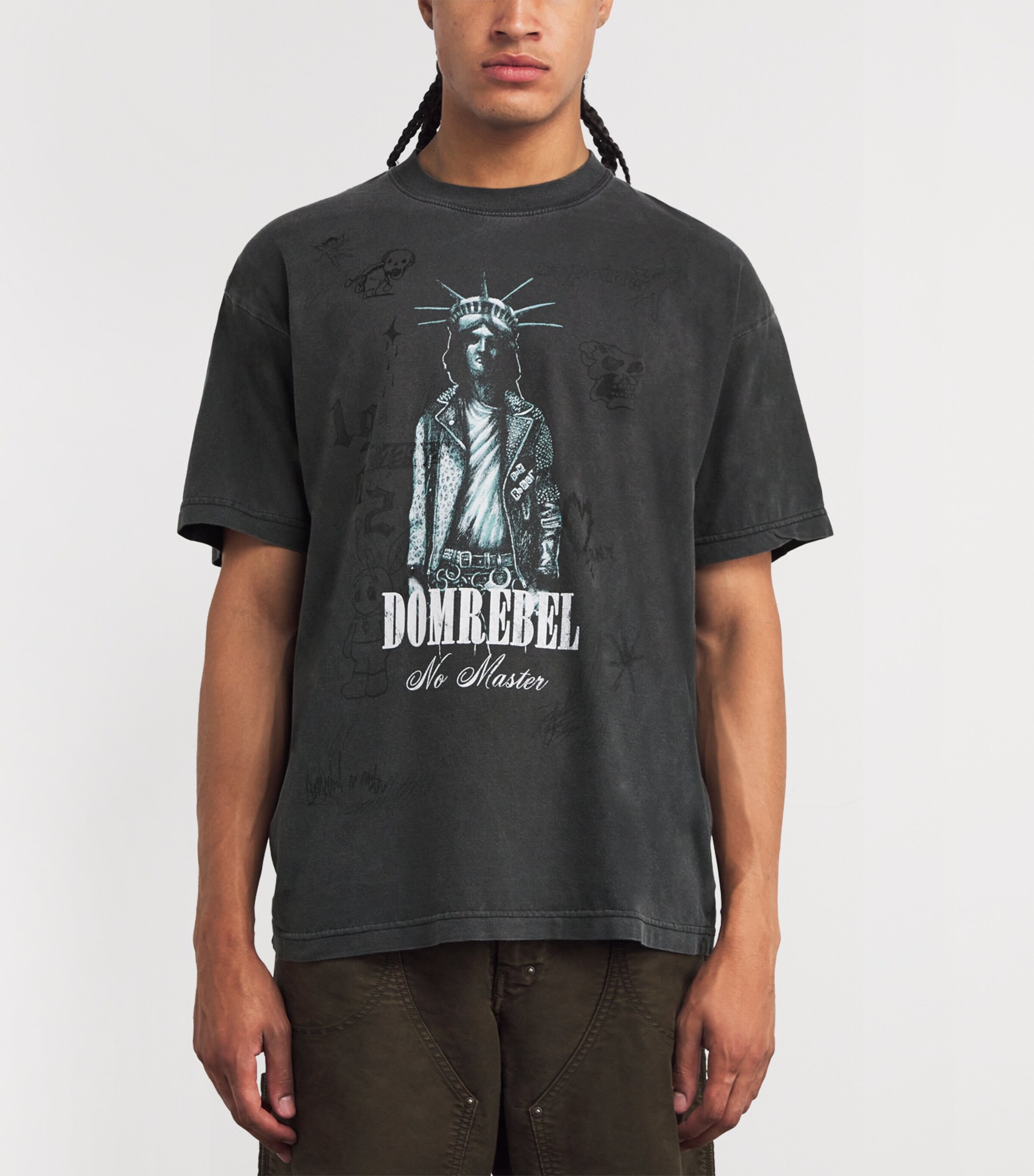 DOMREBEL Mens Cotton Liberty T-Shirt Faded Black Image 3