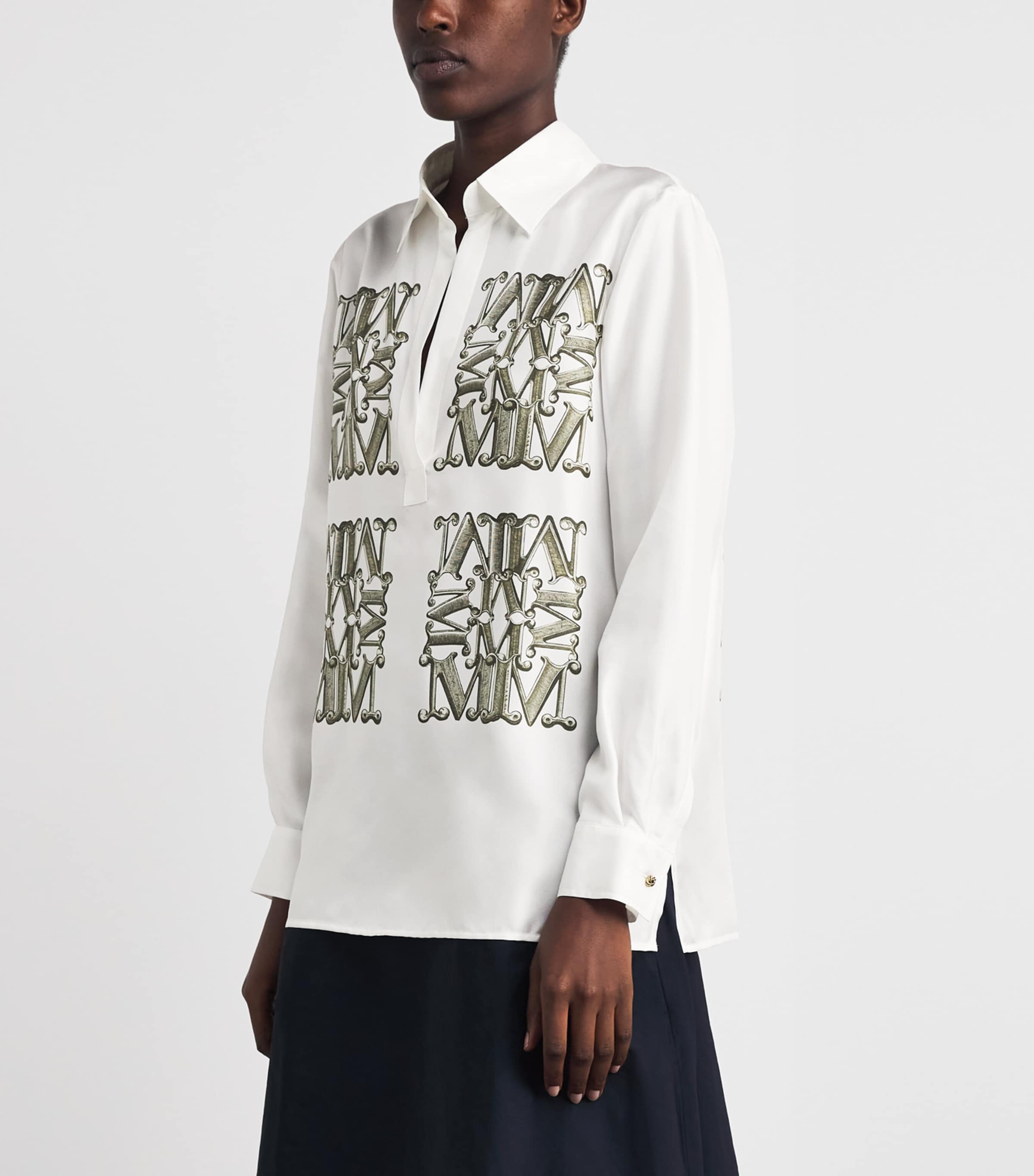 Max Mara Womens Silk Monogram Shirt Kaki Image 4