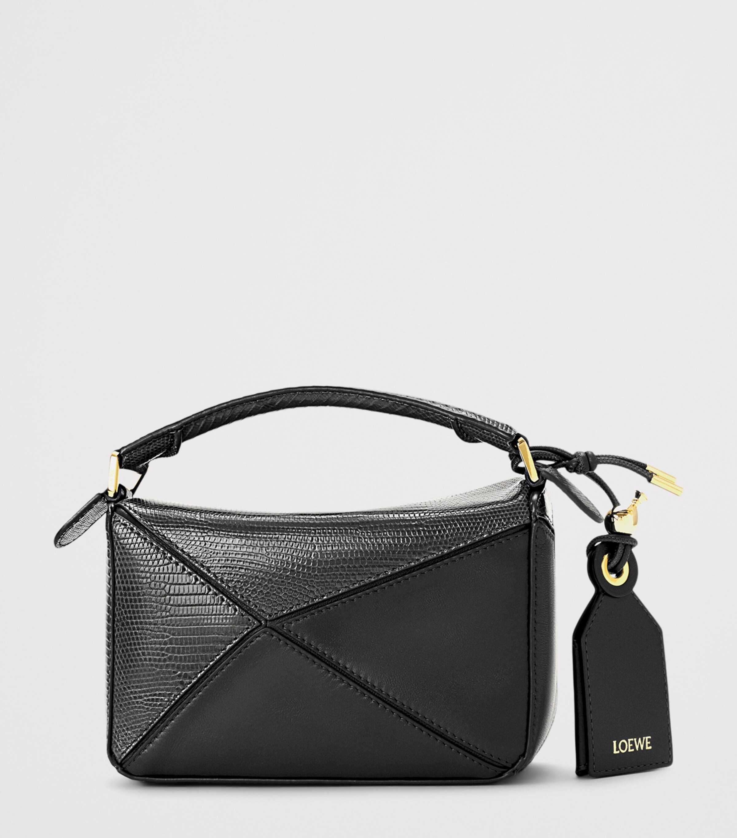 LOEWE Mini Lizzard Skin Featherlight Puzzle Top-Handle Bag Black Image 5