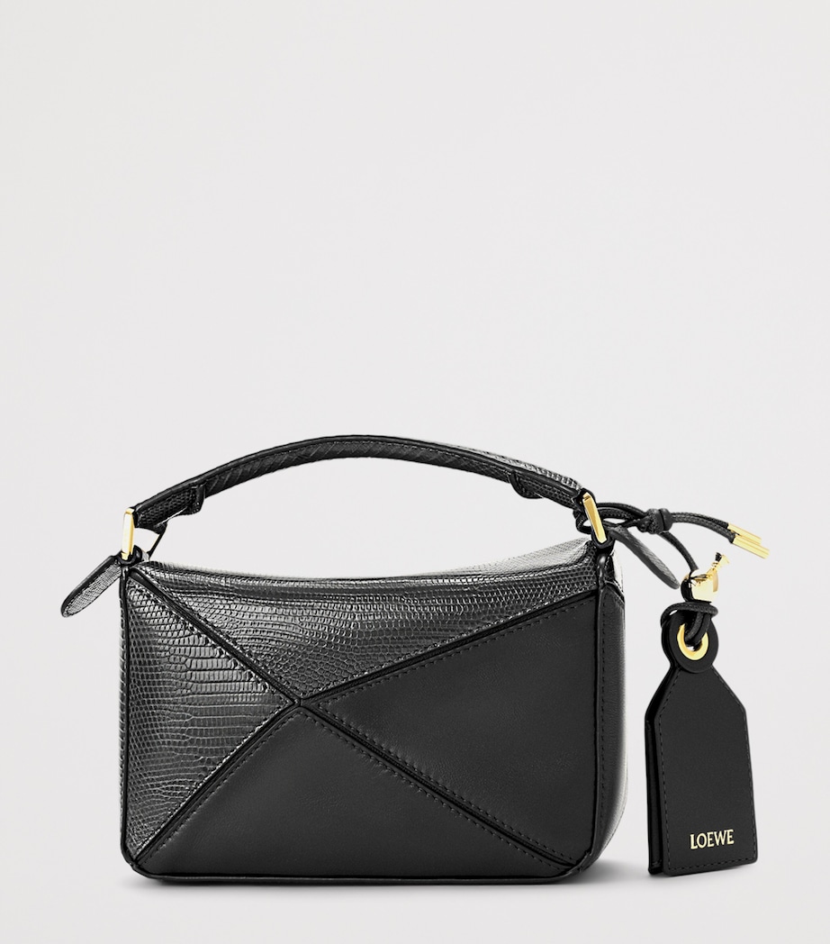 LOEWE Mini Lizzard Skin Featherlight Puzzle Top-Handle Bag Black Image 5