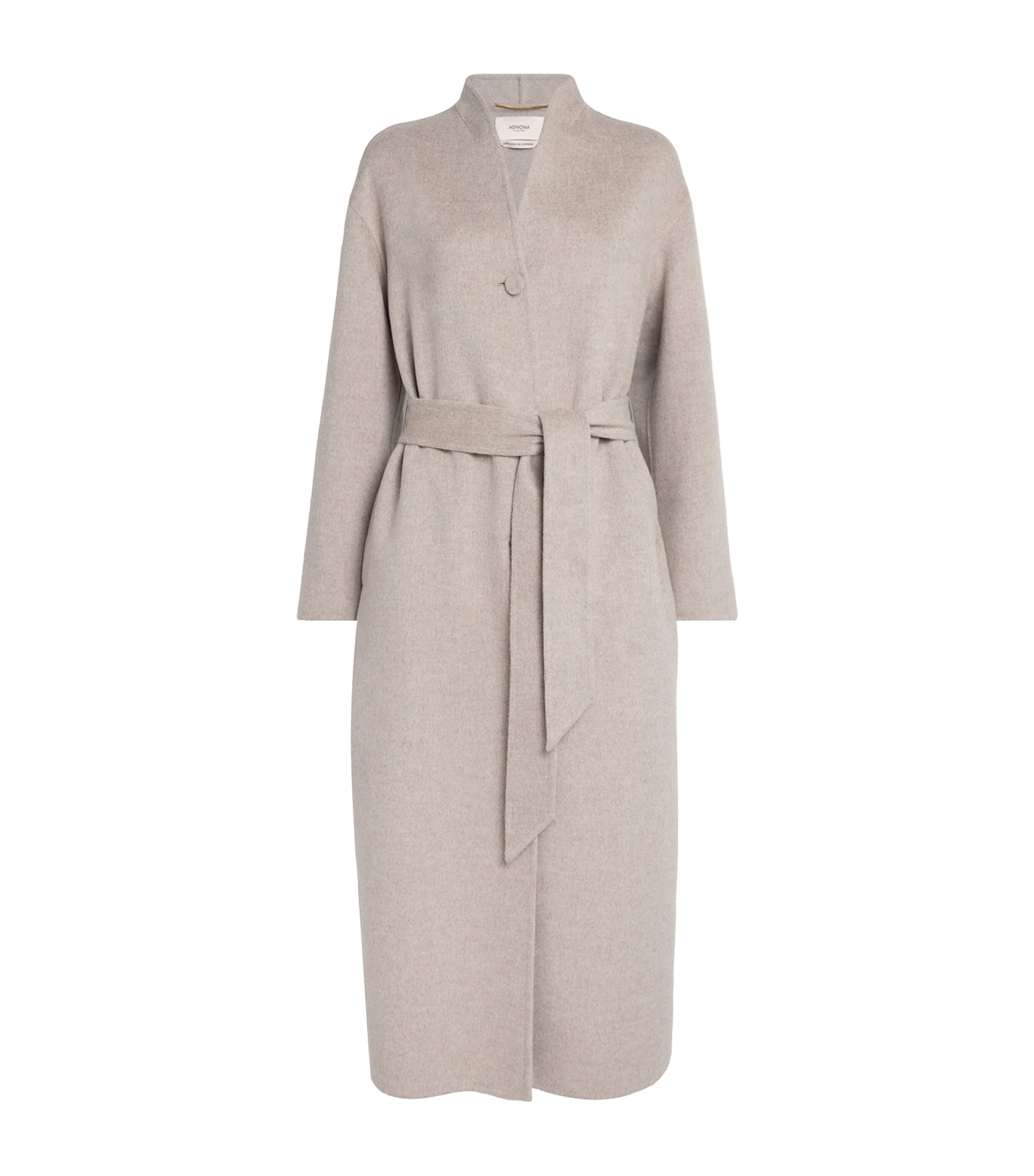 Agnona Wool-alpaca-cashmere Belted Coat In Gray
