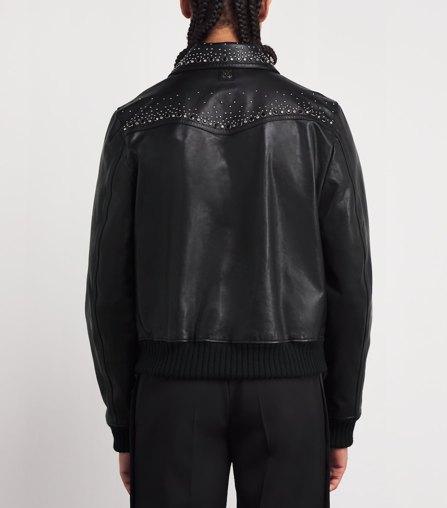 Leather Crystal-Embellished Jacket BLACK Image 4