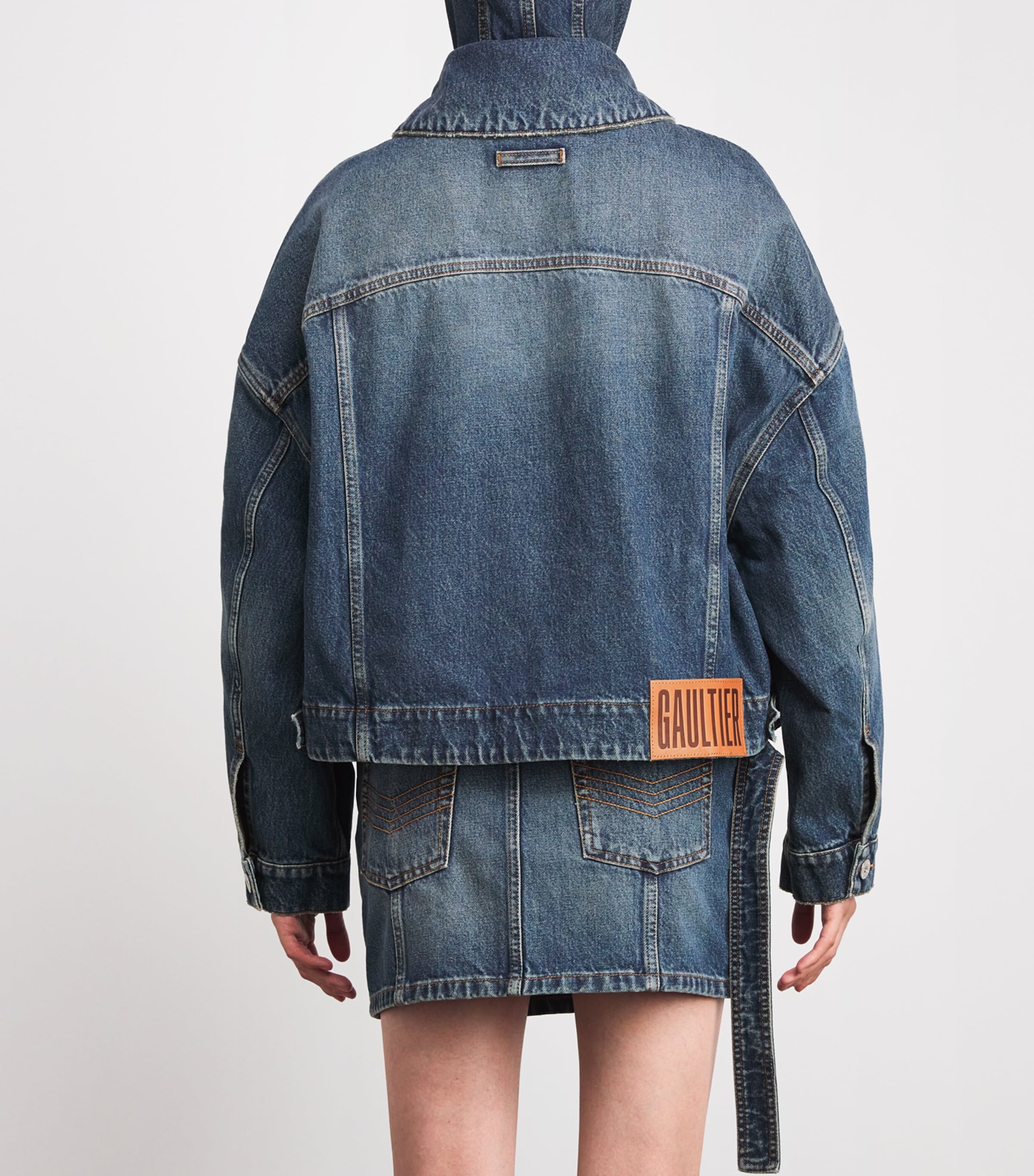 Jean Paul Gaultier Womens Hooded Double-Layer Denim Jacket Vintageblue Image 4